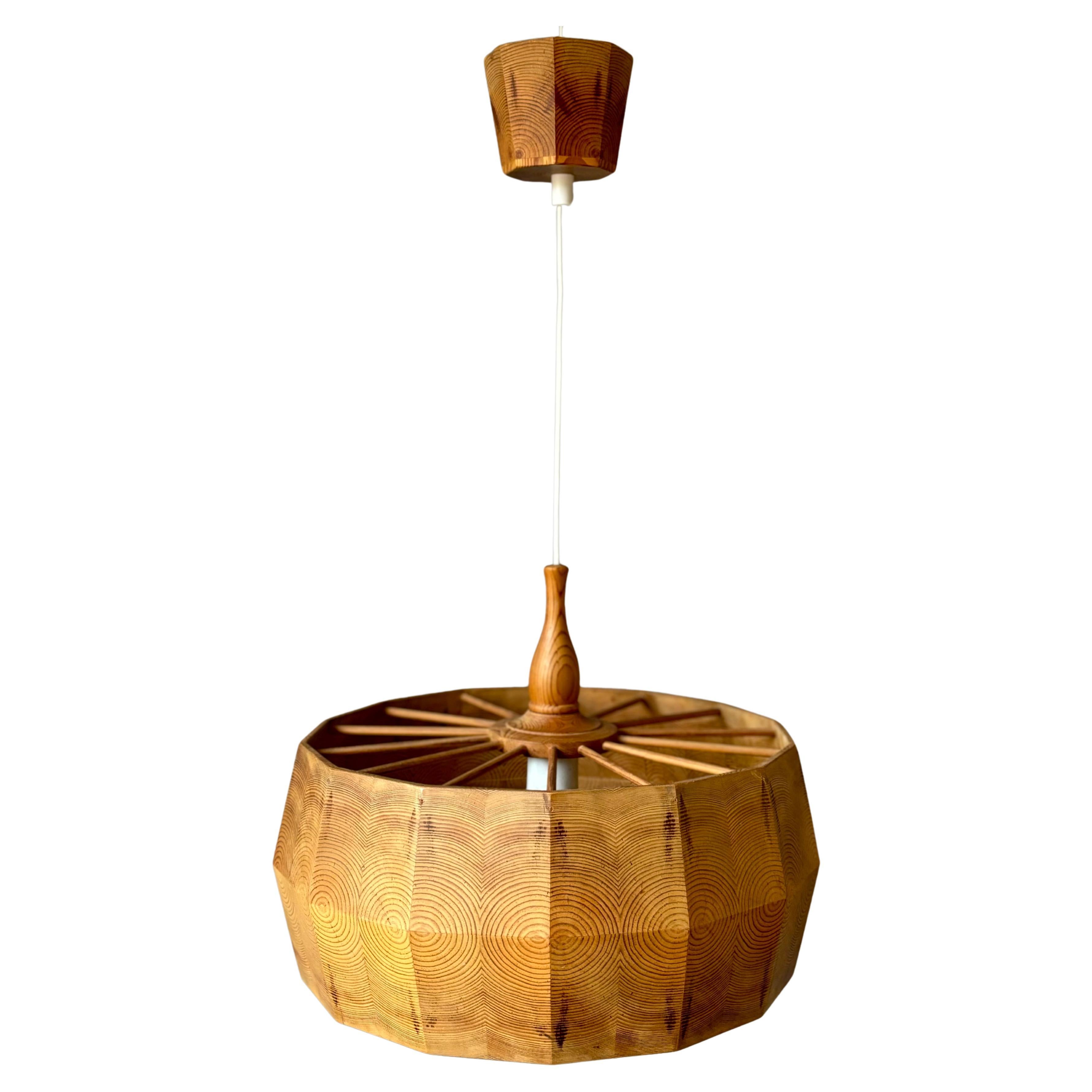Large Swedish Modern Pine Barrel Pendant, Yngve Ekström (attr.), 1960s