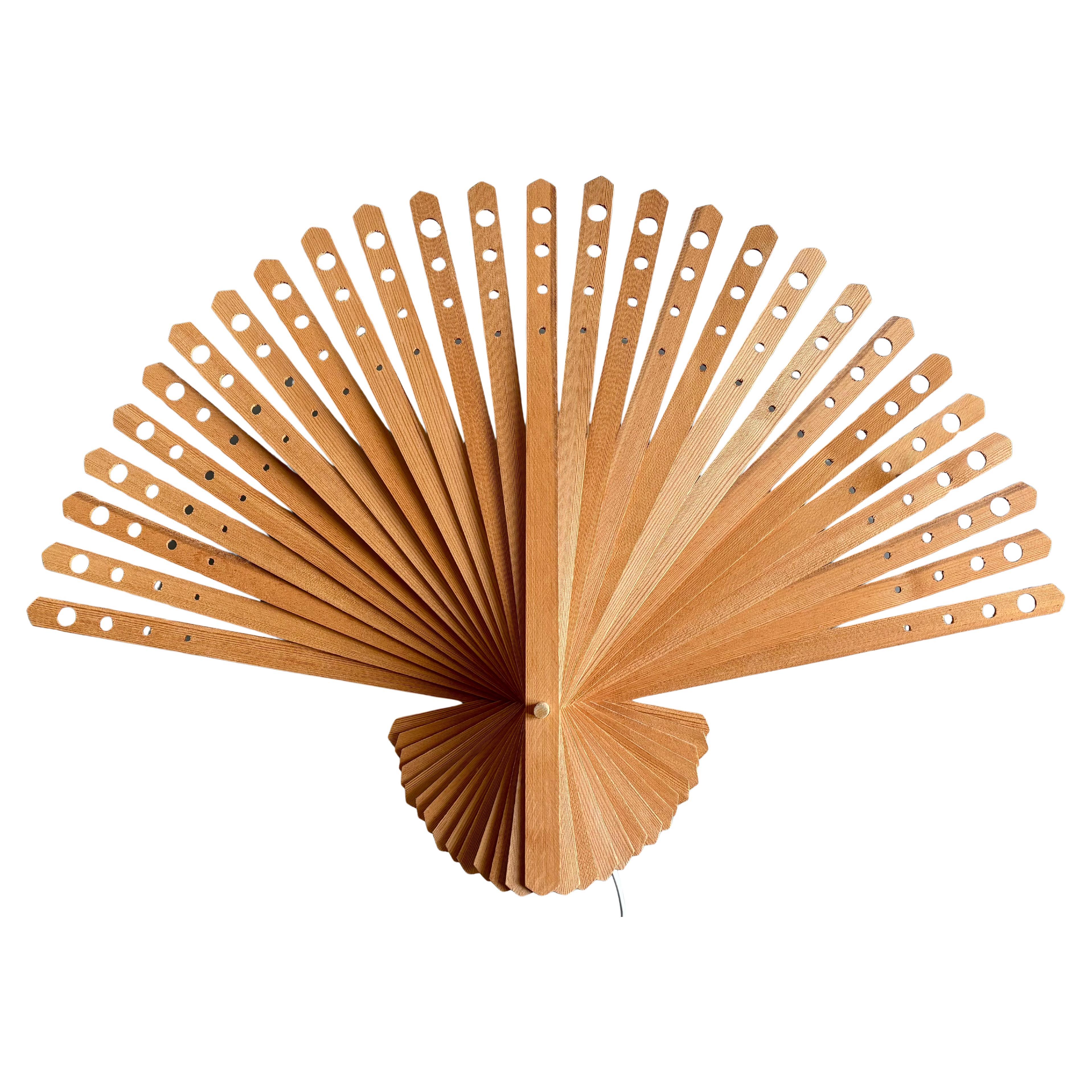 Large Swedish Modern Pine Wood Fan Wall Light, 1970s For Sale