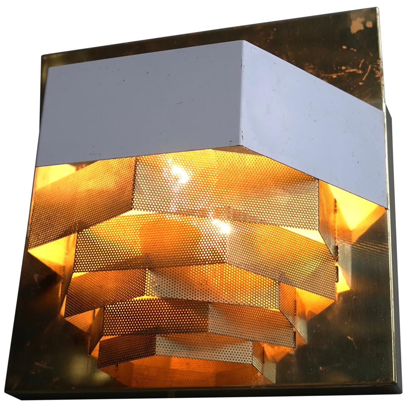 Large Swedish Monumental Brass and Metal Mesh Wall Lamp, 1960s For Sale