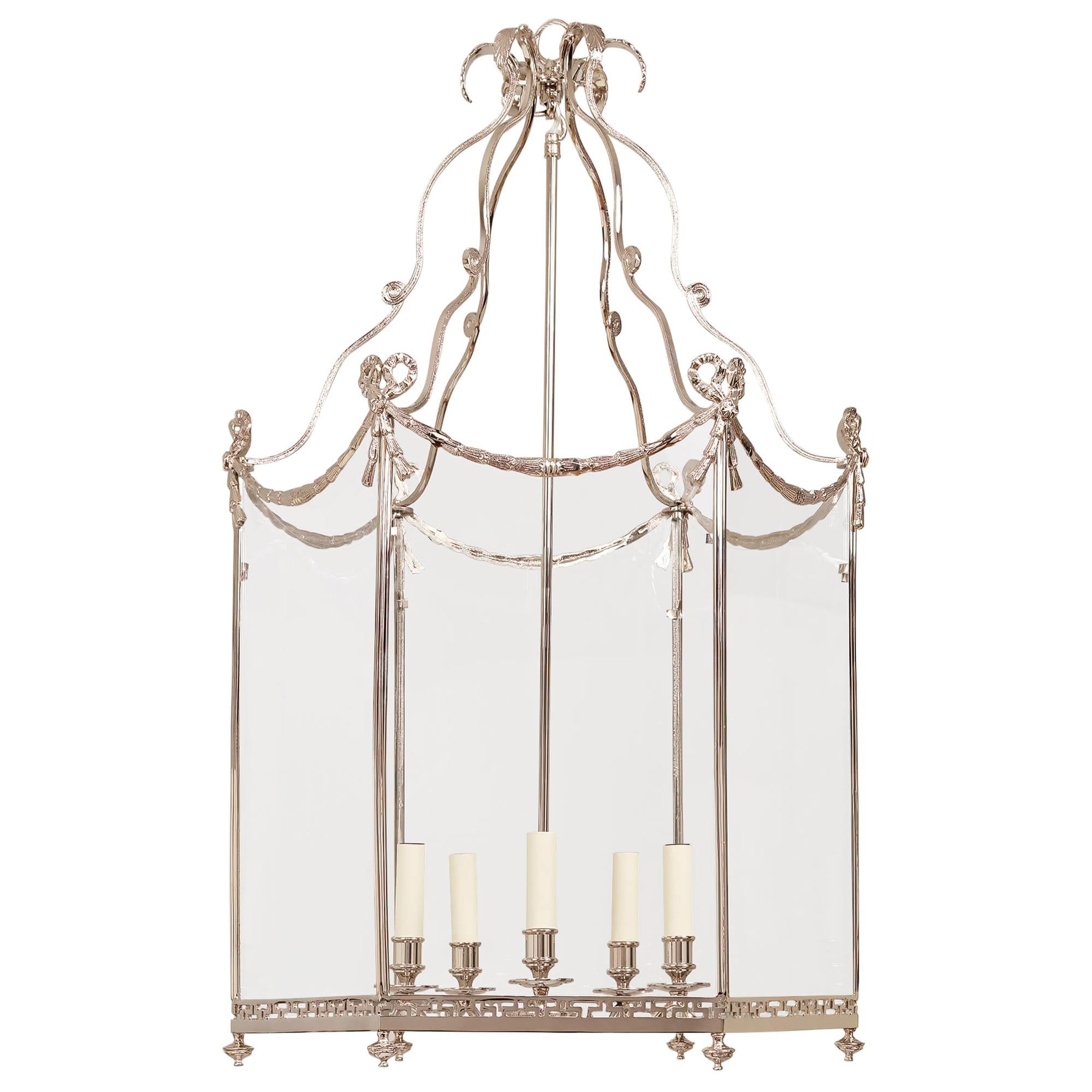 Large Swedish Neoclassic Lantern, Nickel