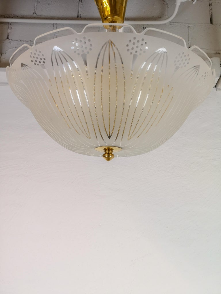 Visual Reference: Large Swedish Orrefors Textured Glass Ceiling Fixture For Sale At