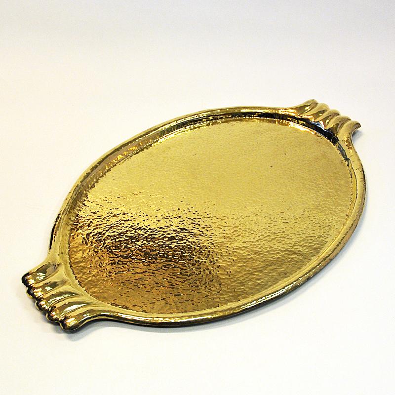 Mid-Century Modern Large Swedish Oval Brass Plate/Tray with Handles, 1930s-1940s
