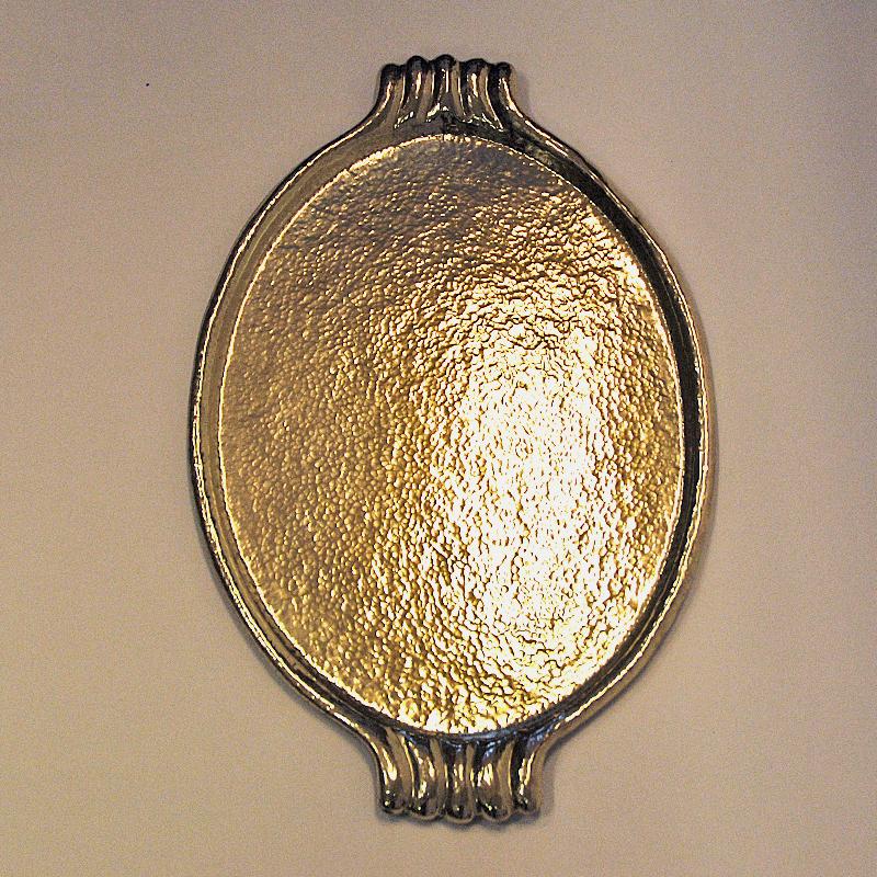 Hand-Crafted Large Swedish Oval Brass Plate/Tray with Handles, 1930s-1940s