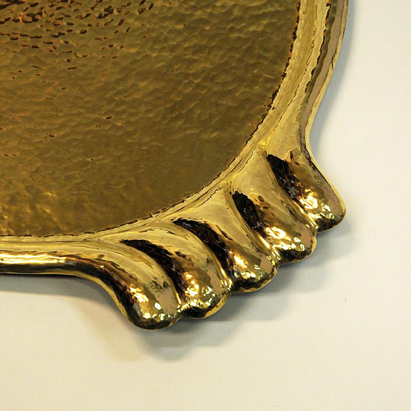 Large Swedish Oval Brass Plate/Tray with Handles, 1930s-1940s In Good Condition In Stockholm, SE
