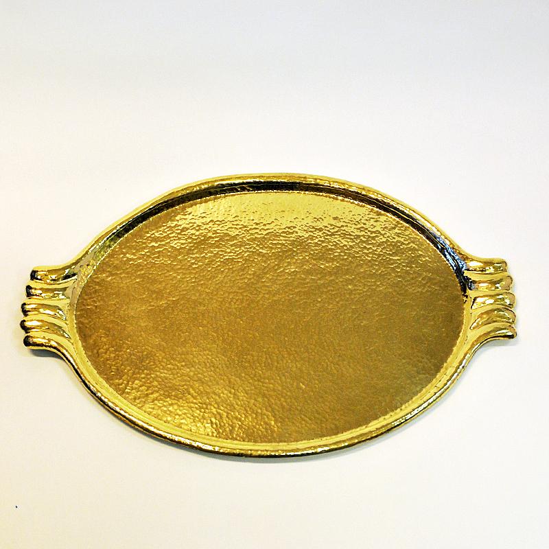 Mid-20th Century Large Swedish Oval Brass Plate/Tray with Handles, 1930s-1940s
