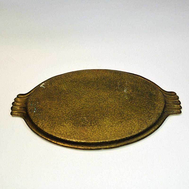 Large Swedish Oval Brass Plate/Tray with Handles, 1930s-1940s 1