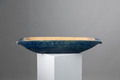 Grande auge suédoise en bois peint en bleu