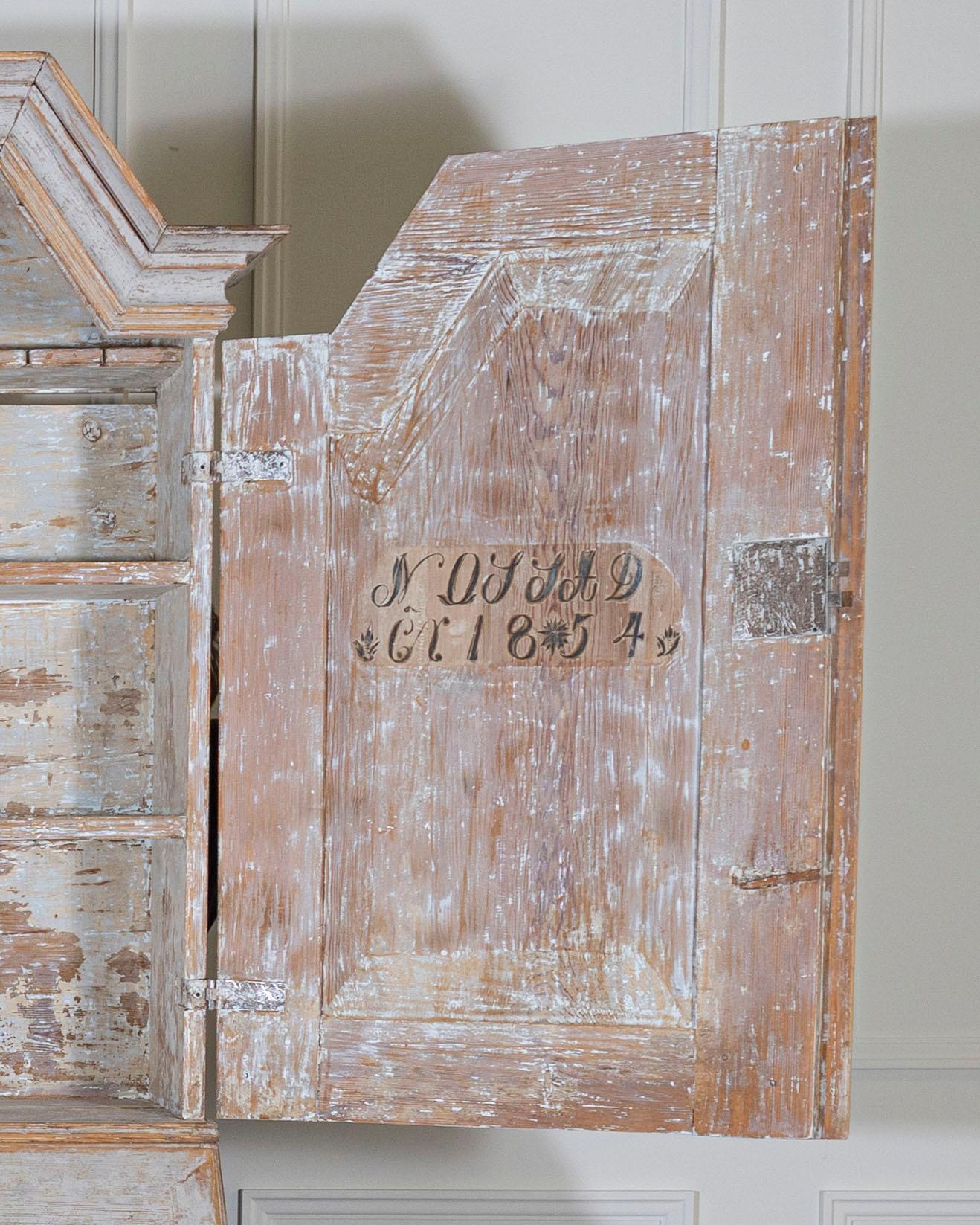 Large Swedish Painted Secretary from Värmland, Dated 1854 In Good Condition For Sale In Atlanta, GA