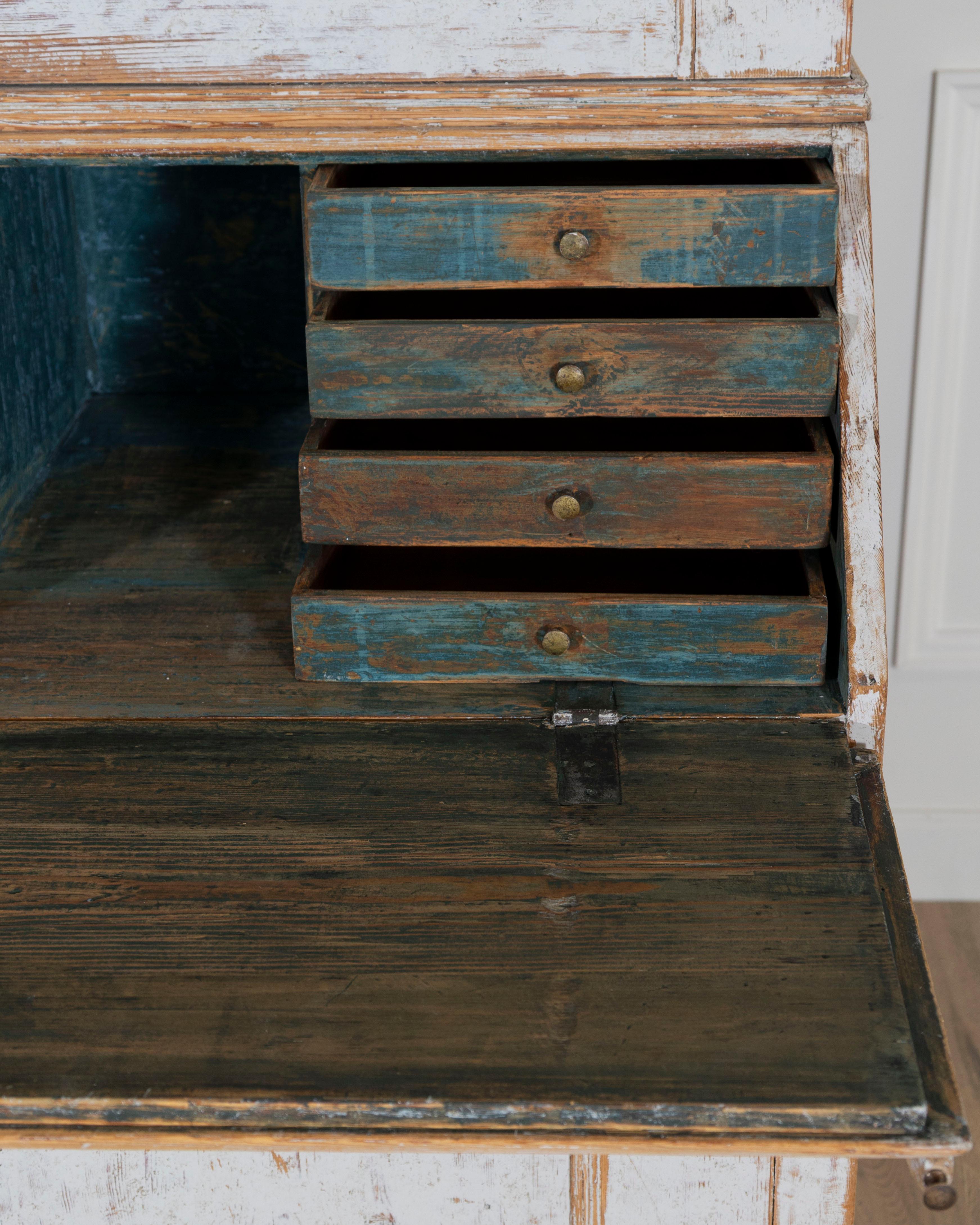 Large Swedish Painted Secretary from Värmland, Dated 1854 For Sale 3