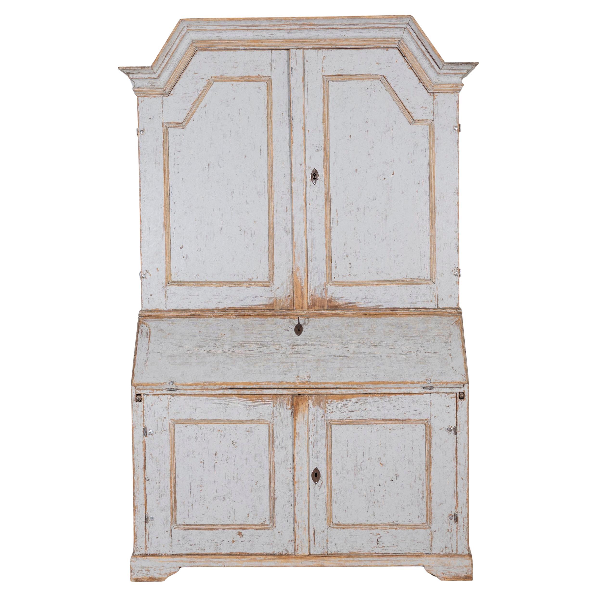 Large Swedish Painted Secretary from Värmland, Dated 1854 For Sale