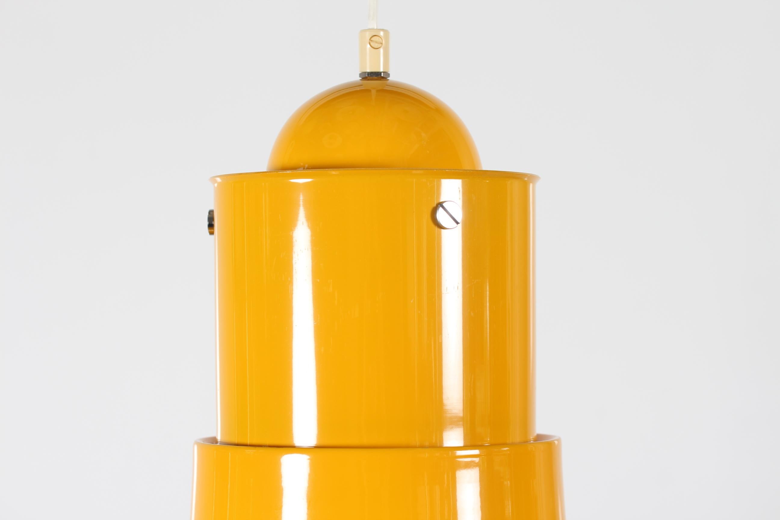 Mid-Century Modern Large Swedish Pendant Light Cyklon by P. O. Ström with Yellow Lacquer, 1970s For Sale