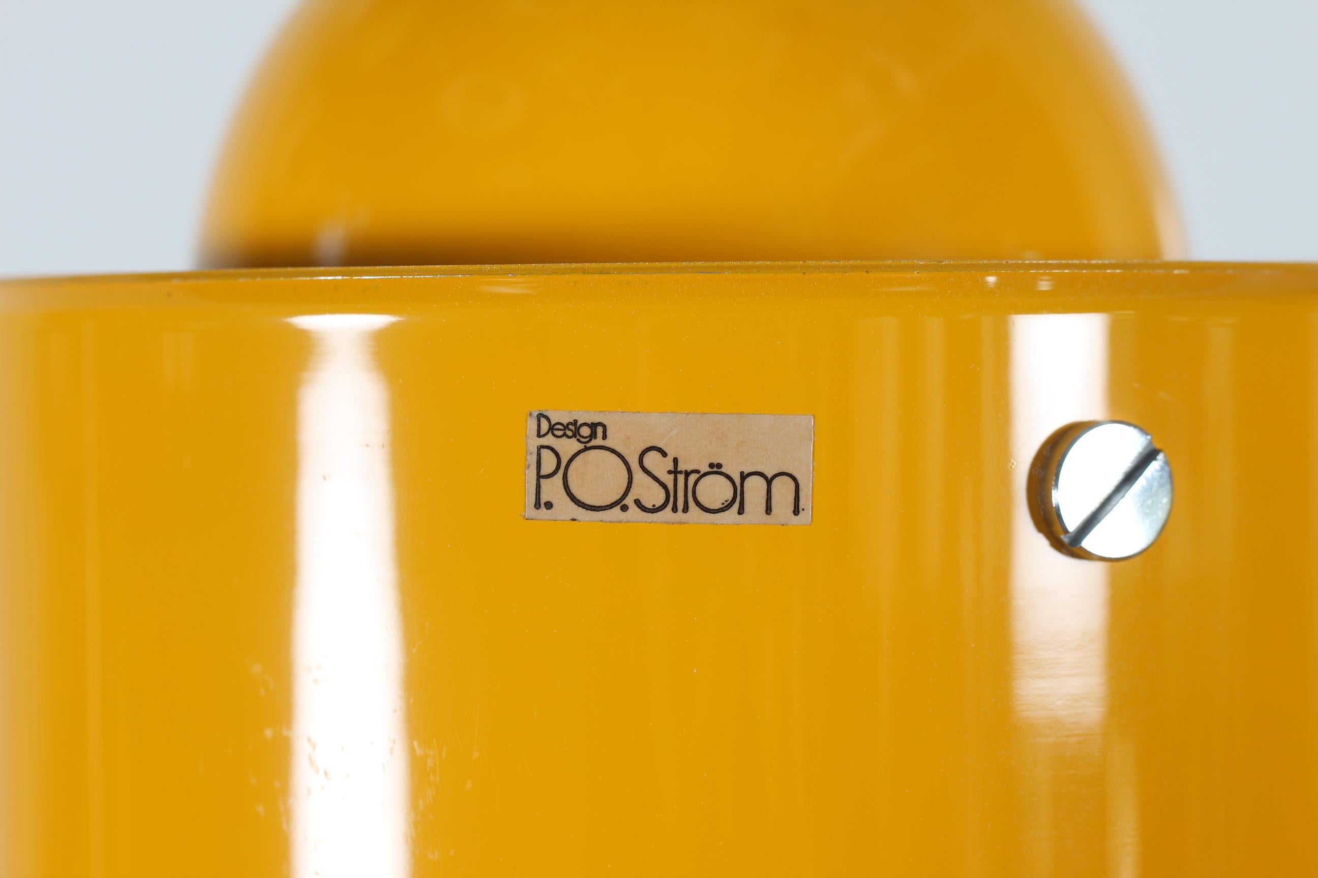 Lacquered Large Swedish Pendant Light Cyklon by P. O. Ström with Yellow Lacquer, 1970s For Sale