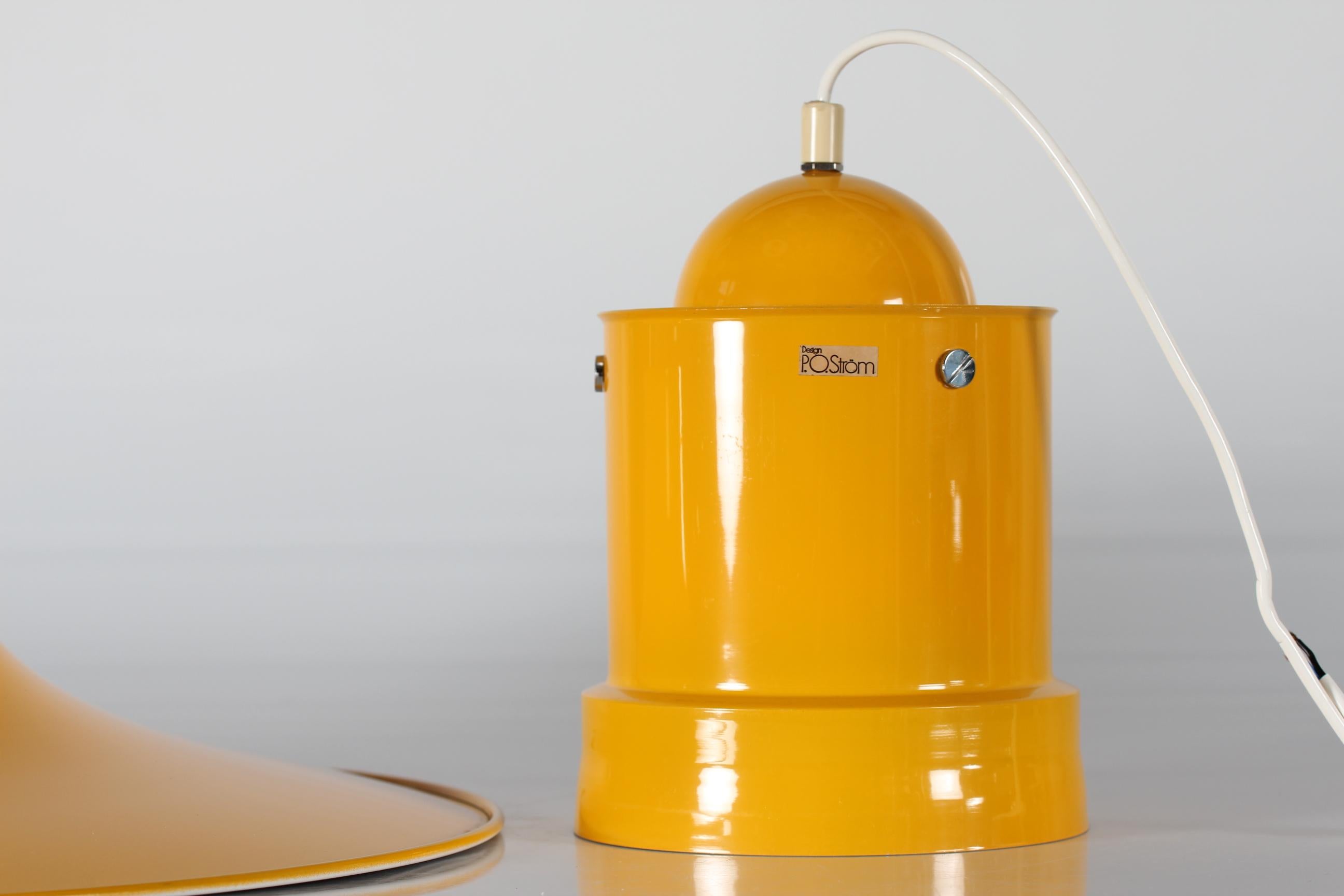 Metal Large Swedish Pendant Light Cyklon by P. O. Ström with Yellow Lacquer, 1970s For Sale