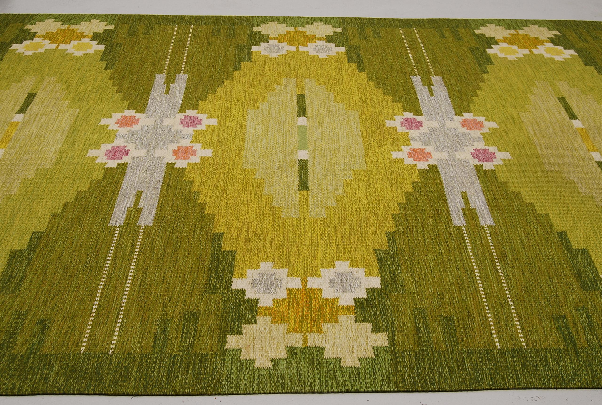 Scandinavian Modern Large Swedish Rölakan Flat-Weave Carpet by Ingegerd Silow, 1960s