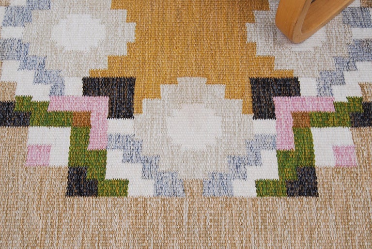 Scandinavian Modern Large Swedish Rölakan Flat-Weave Carpet by Ingegerd Silow, 1960s For Sale