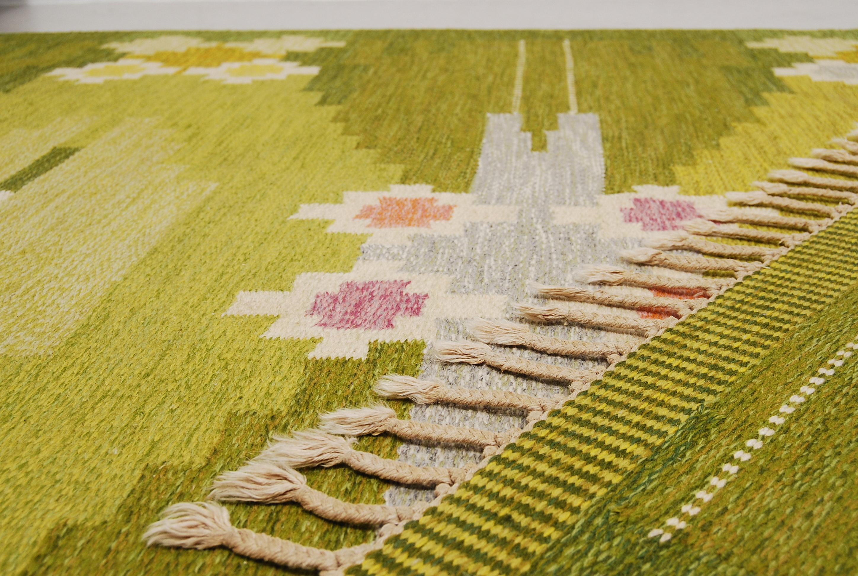 Hand-Woven Large Swedish Rölakan Flat-Weave Carpet by Ingegerd Silow, 1960s