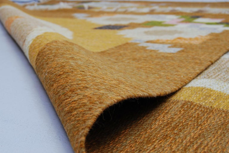 20th Century Large Swedish Rölakan Flat-Weave Carpet by Ingegerd Silow, 1960s For Sale