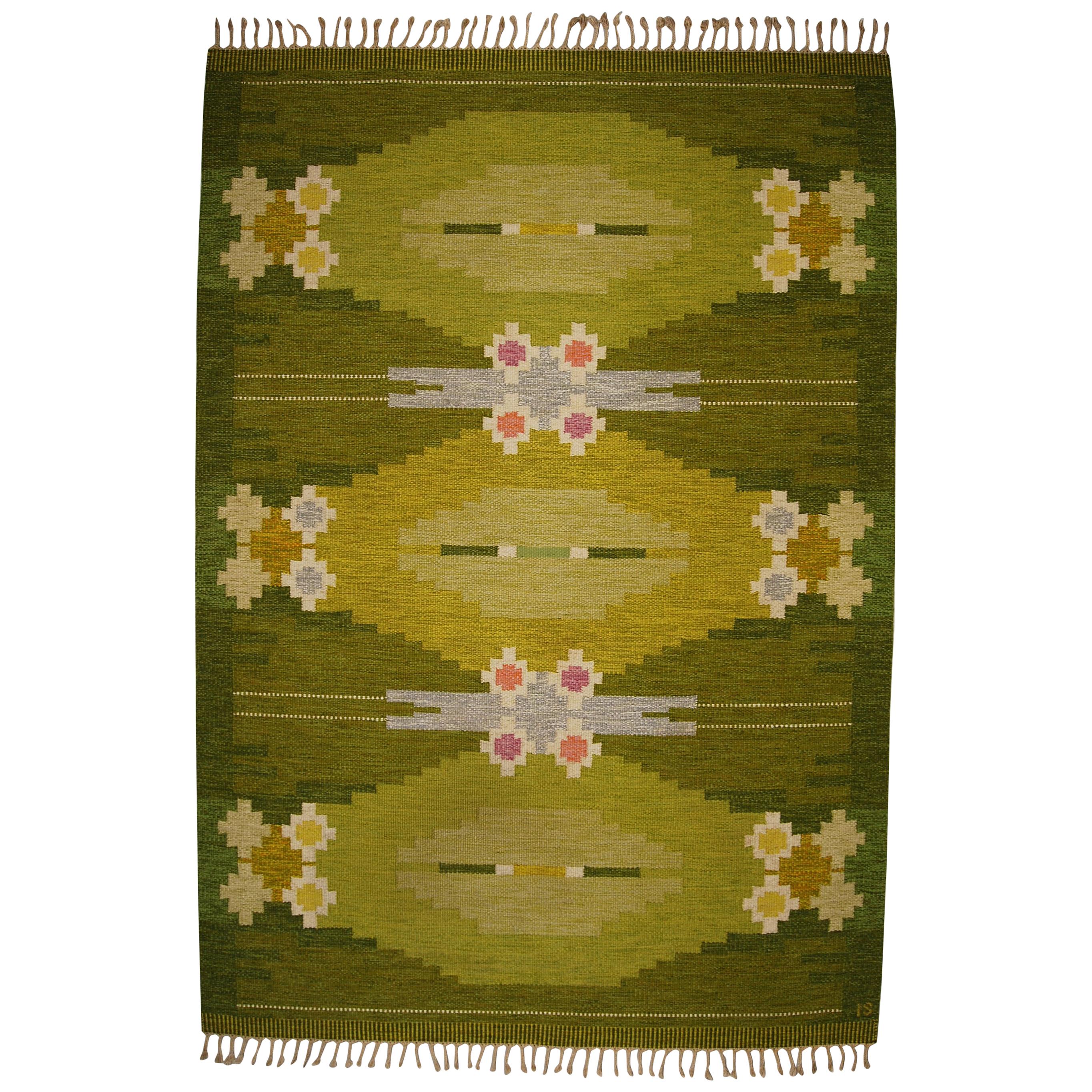 Large Swedish Rölakan Flat-Weave Carpet by Ingegerd Silow, 1960s