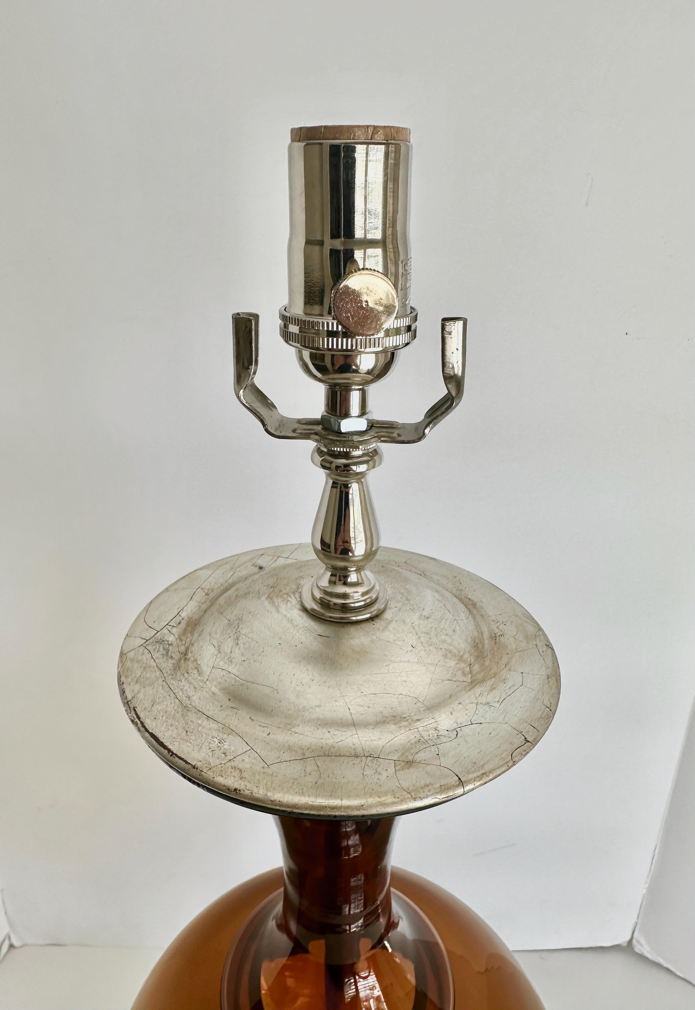 Large Swedish Root Beer Brown Glass Table Lamp For Sale 7