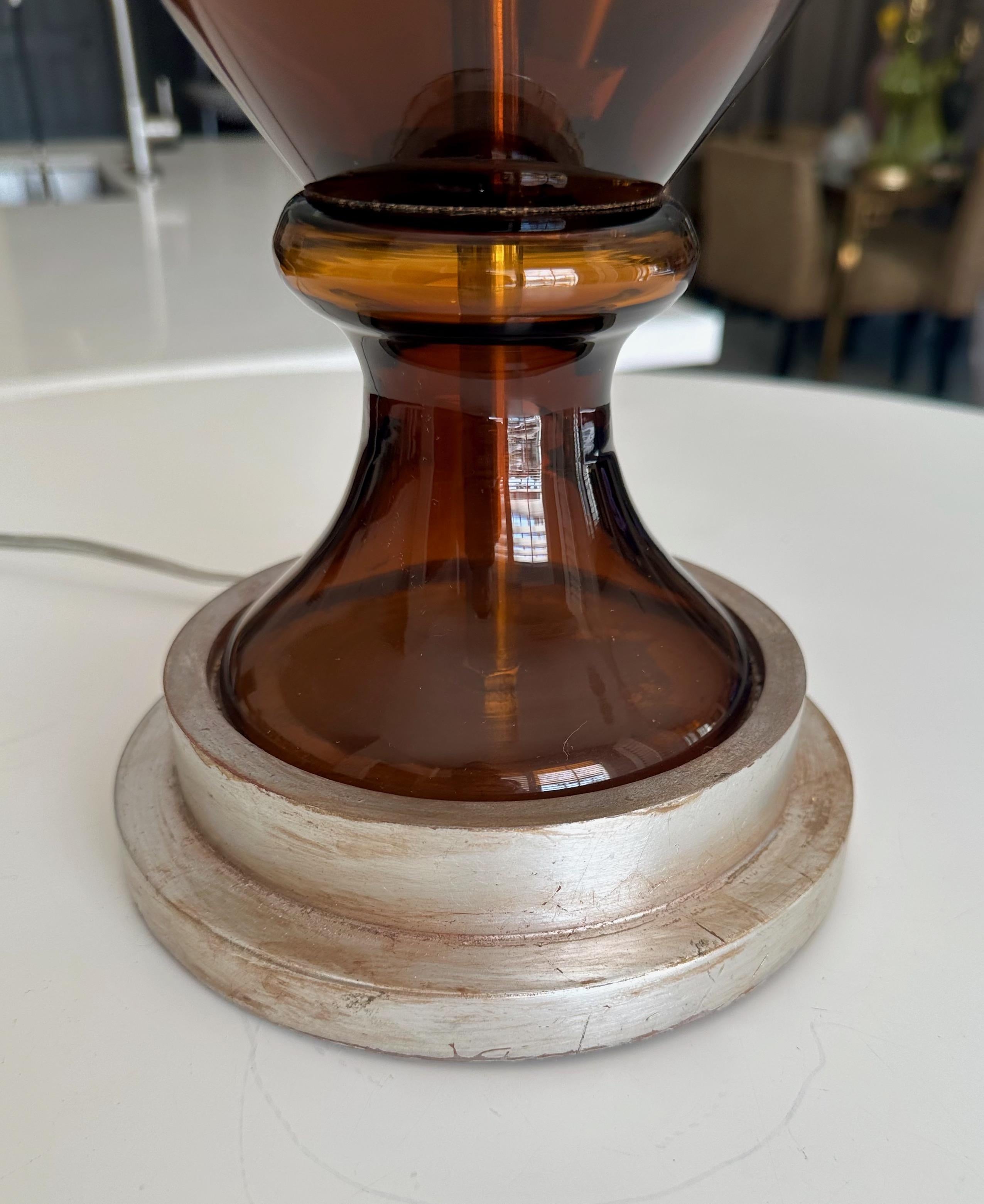 Large Swedish Root Beer Brown Glass Table Lamp For Sale 8