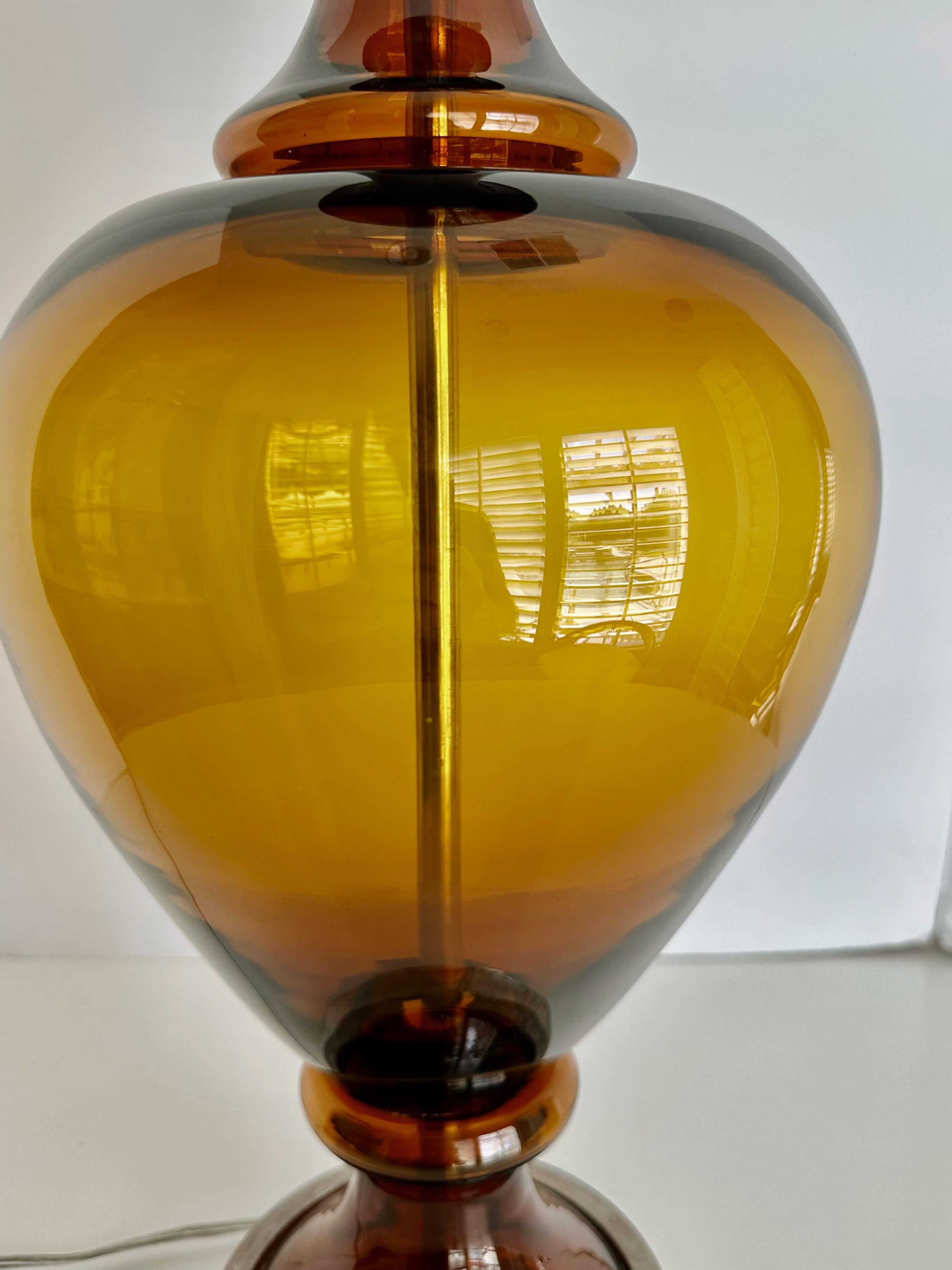 Large Swedish Root Beer Brown Glass Table Lamp For Sale 9