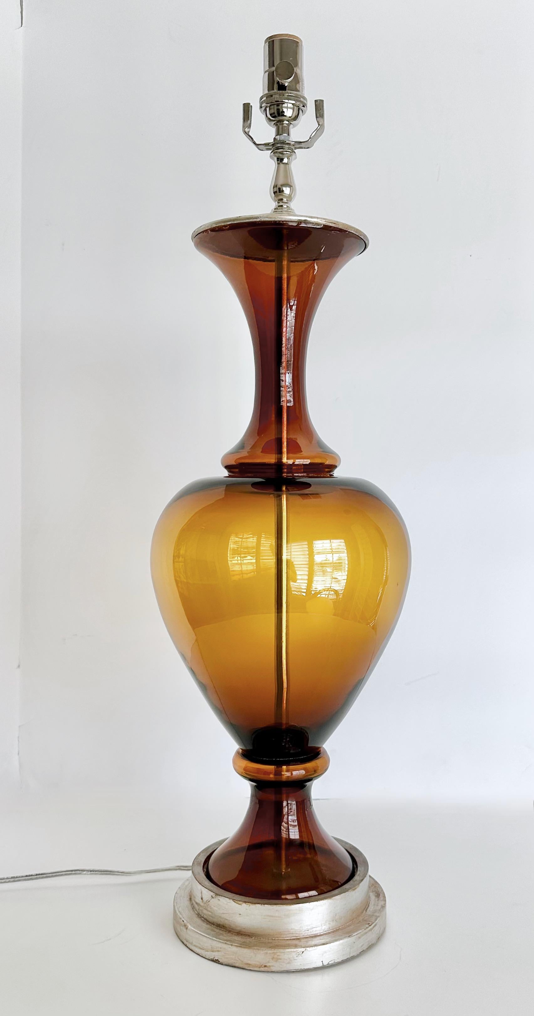 Large Swedish Root Beer Brown Glass Table Lamp For Sale 10