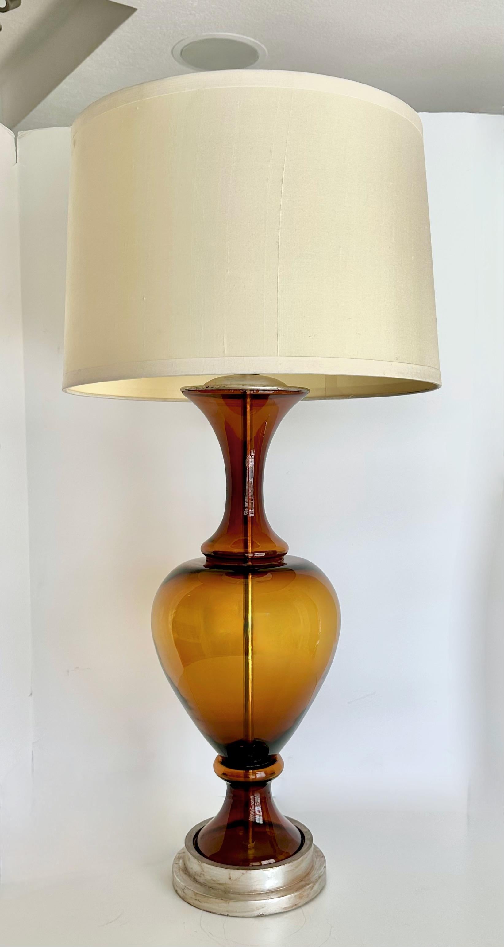 Large Swedish Root Beer Brown Glass Table Lamp For Sale 11