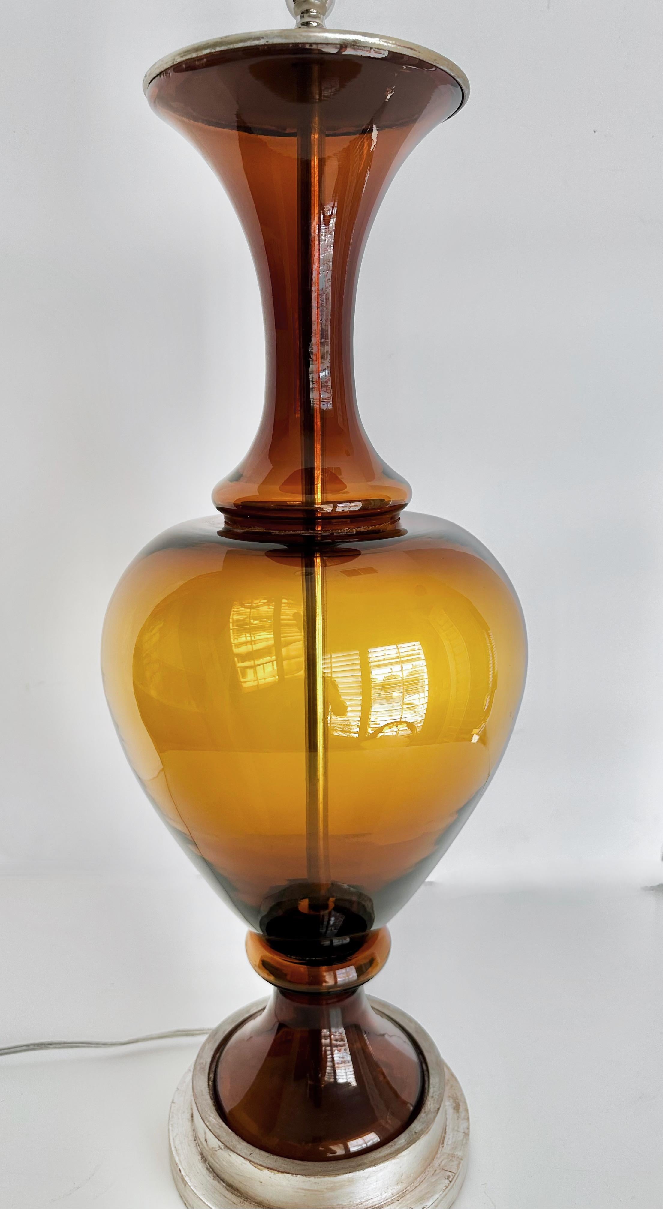 Mid-20th Century Large Swedish Root Beer Brown Glass Table Lamp For Sale
