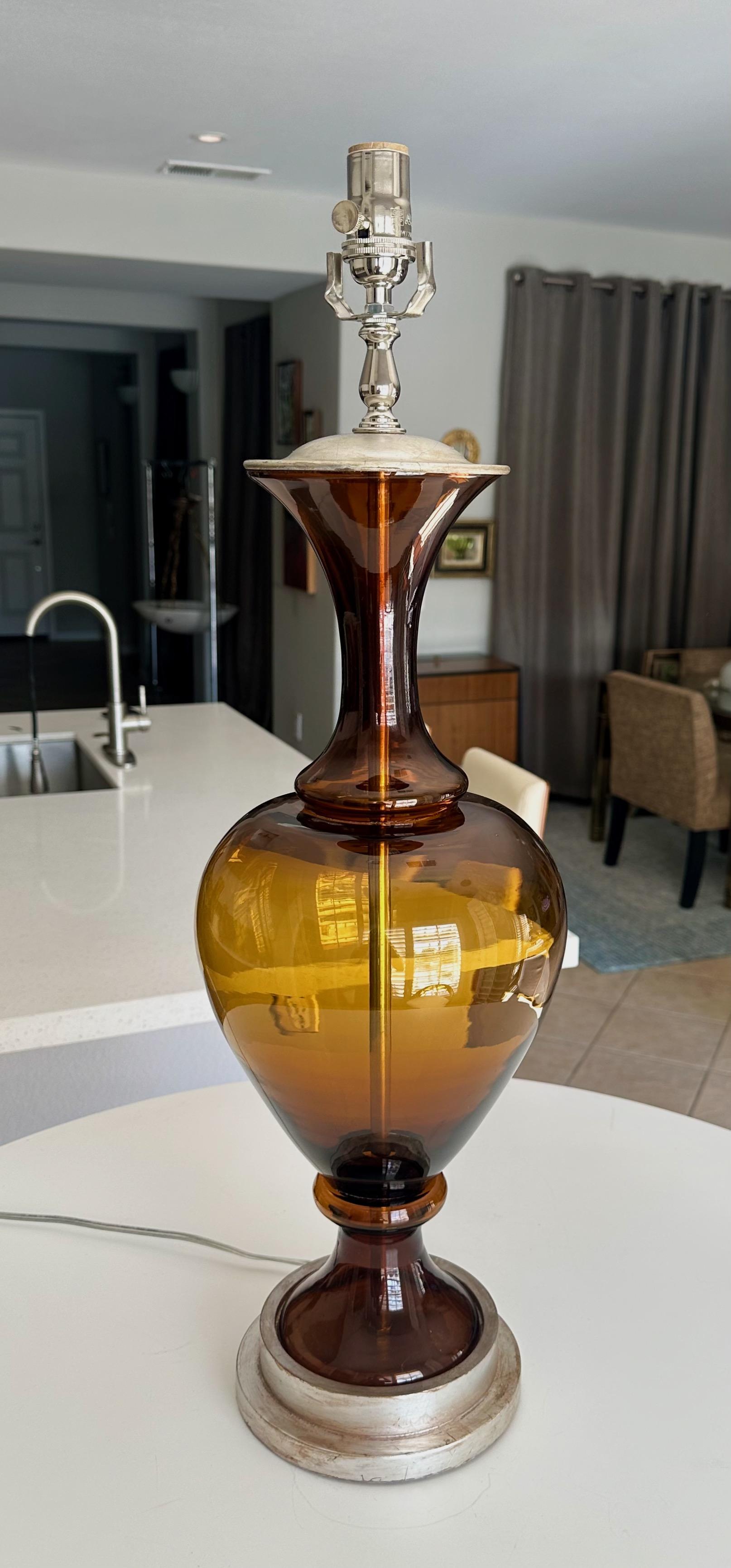 Large Swedish Root Beer Brown Glass Table Lamp For Sale 1
