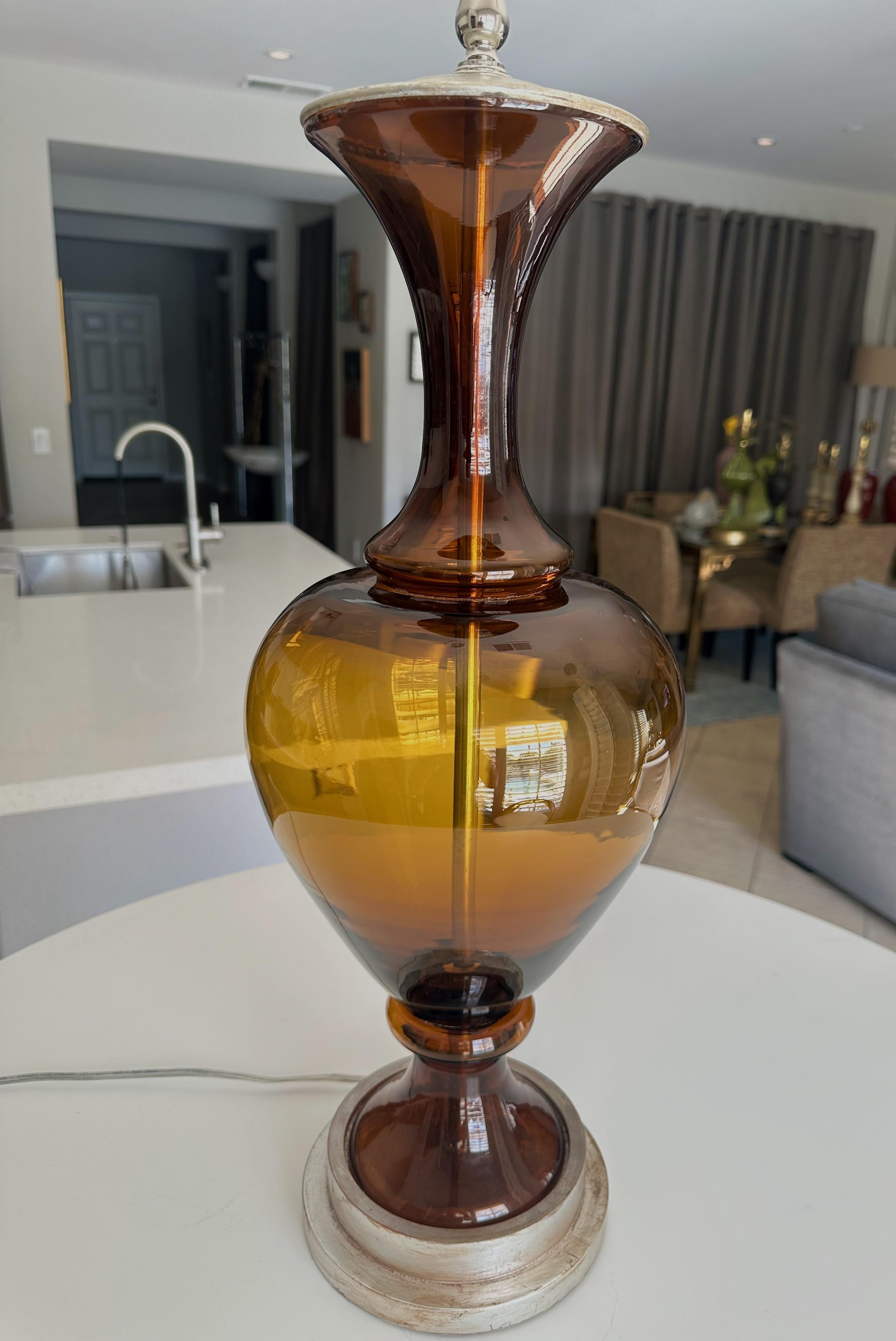 Large Swedish Root Beer Brown Glass Table Lamp For Sale 2