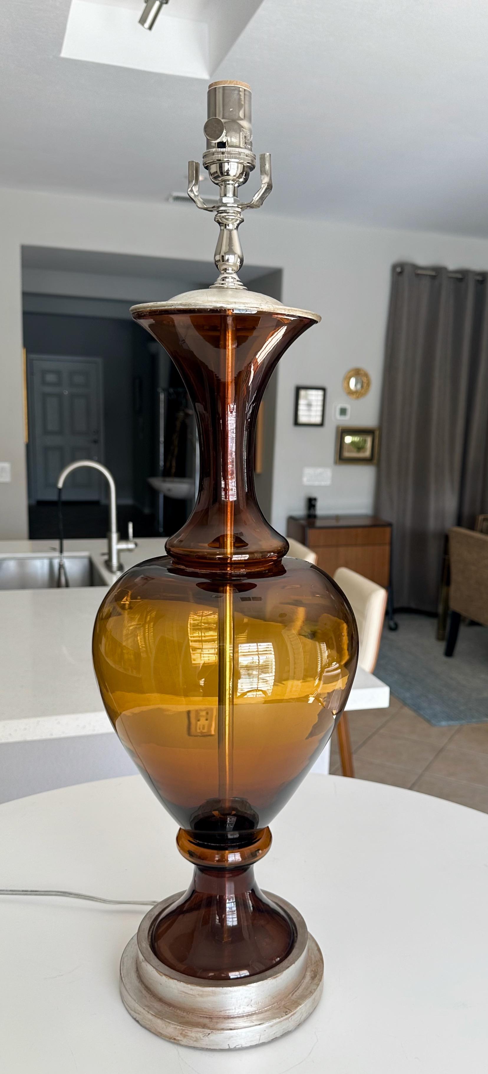 Large Swedish Root Beer Brown Glass Table Lamp For Sale 3