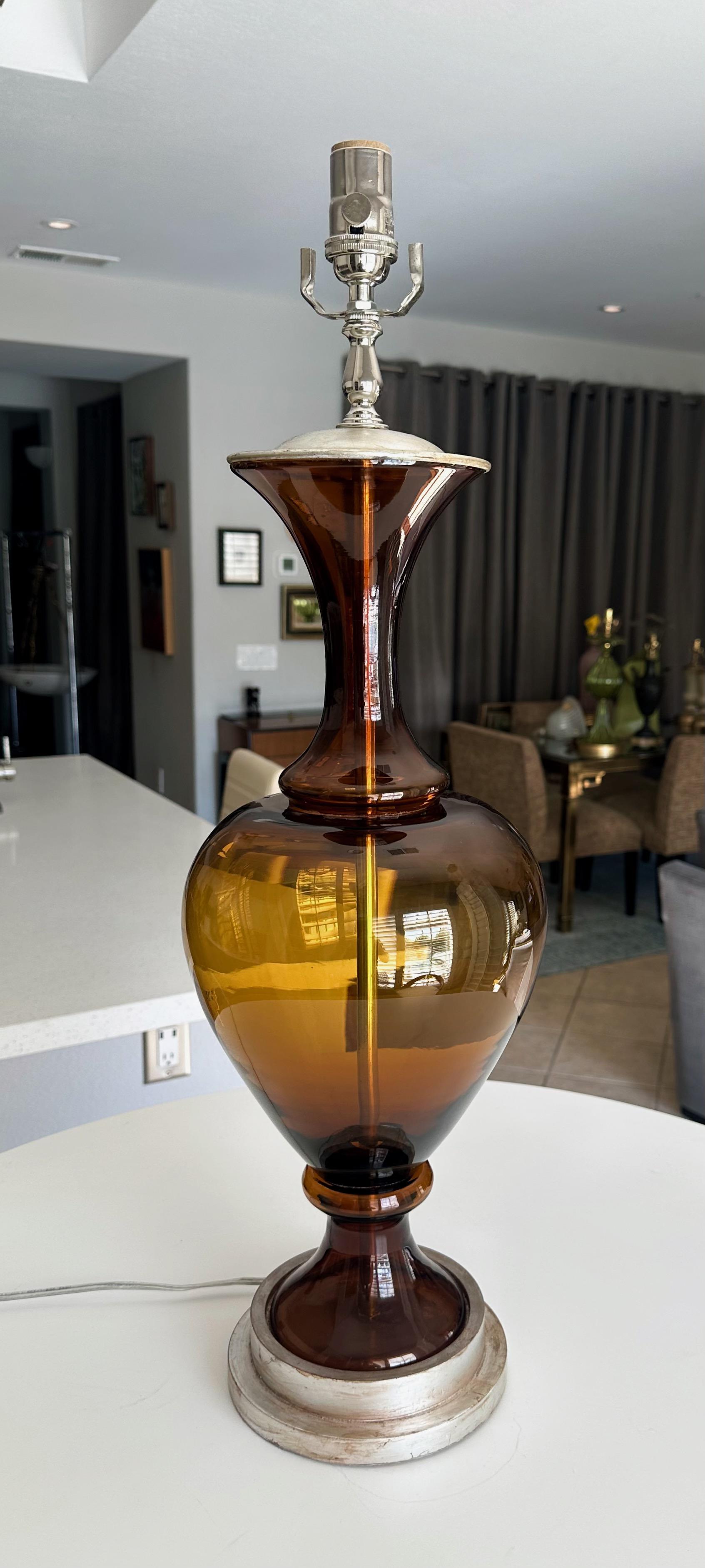 Large Swedish Root Beer Brown Glass Table Lamp For Sale 4
