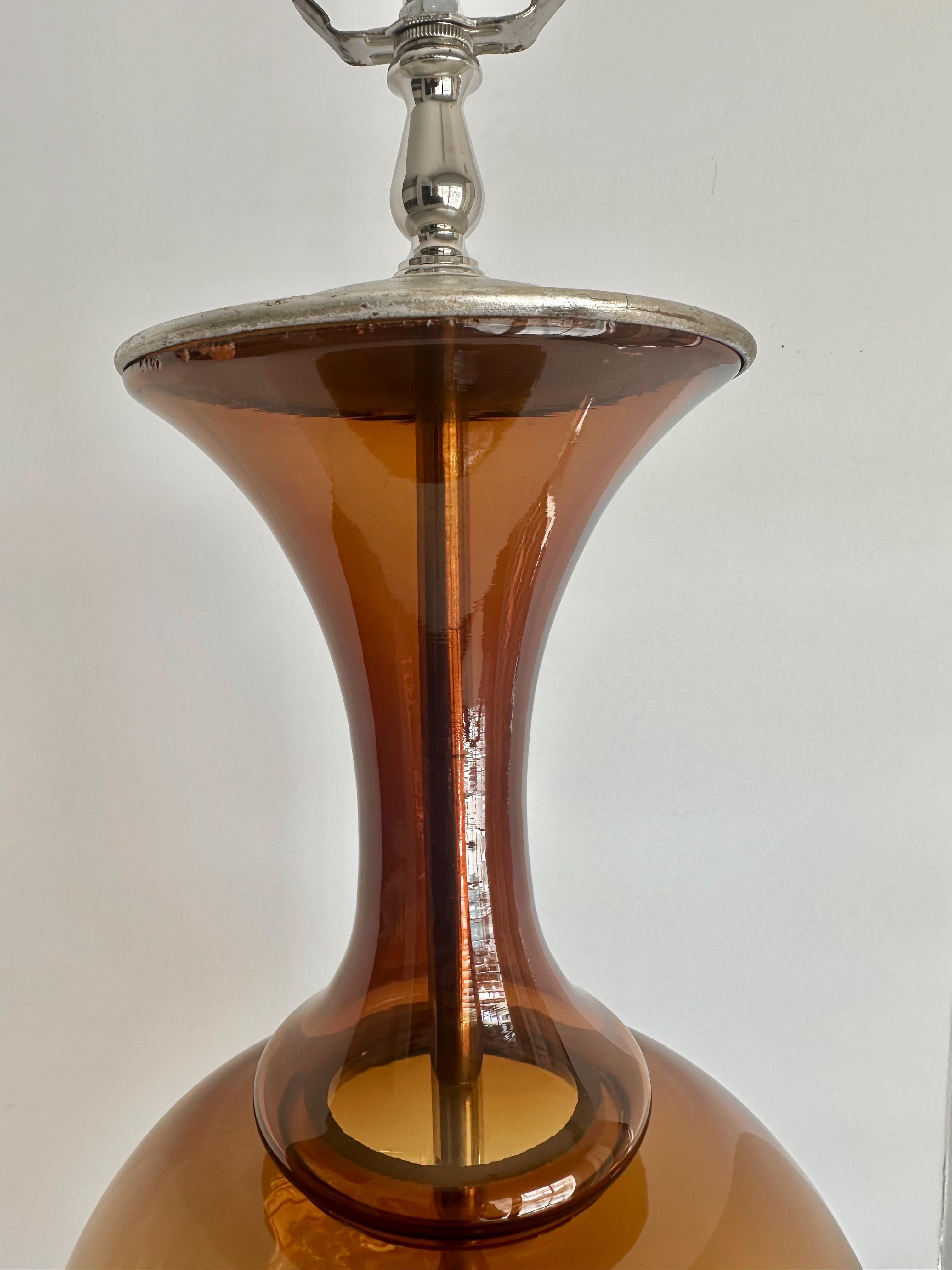 Large Swedish Root Beer Brown Glass Table Lamp For Sale 5