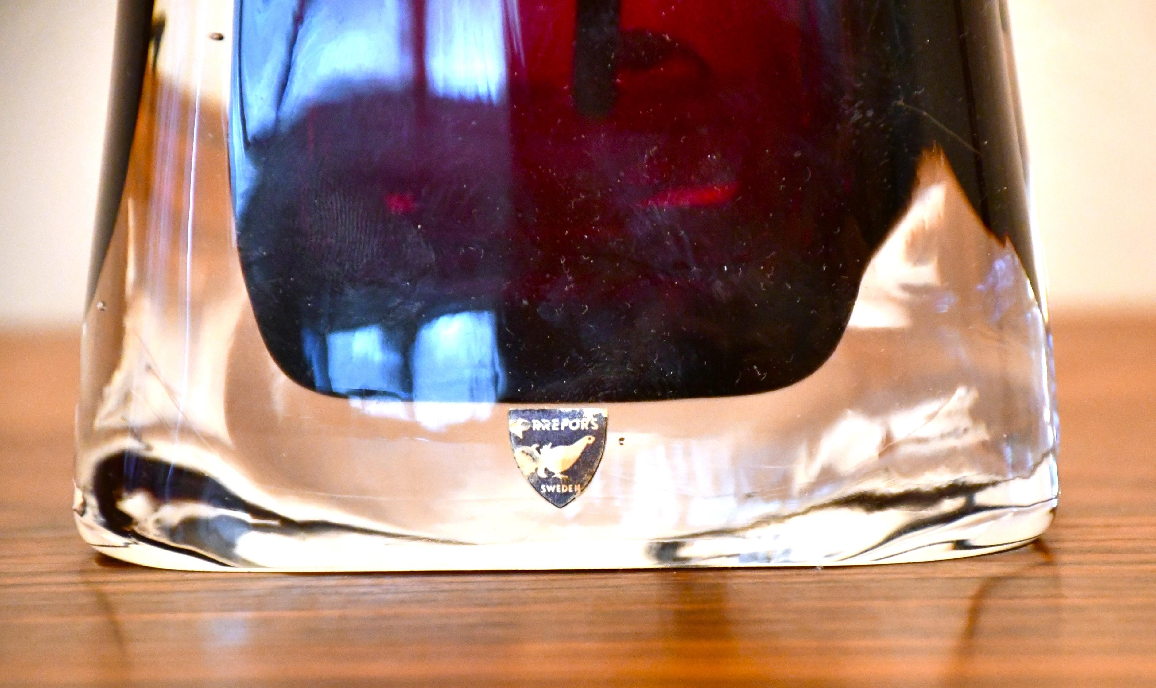 Large Swedish Ruby Red Art Glass Table Lamps by Carl Fagerlund, Orrefors, 1950s For Sale 4