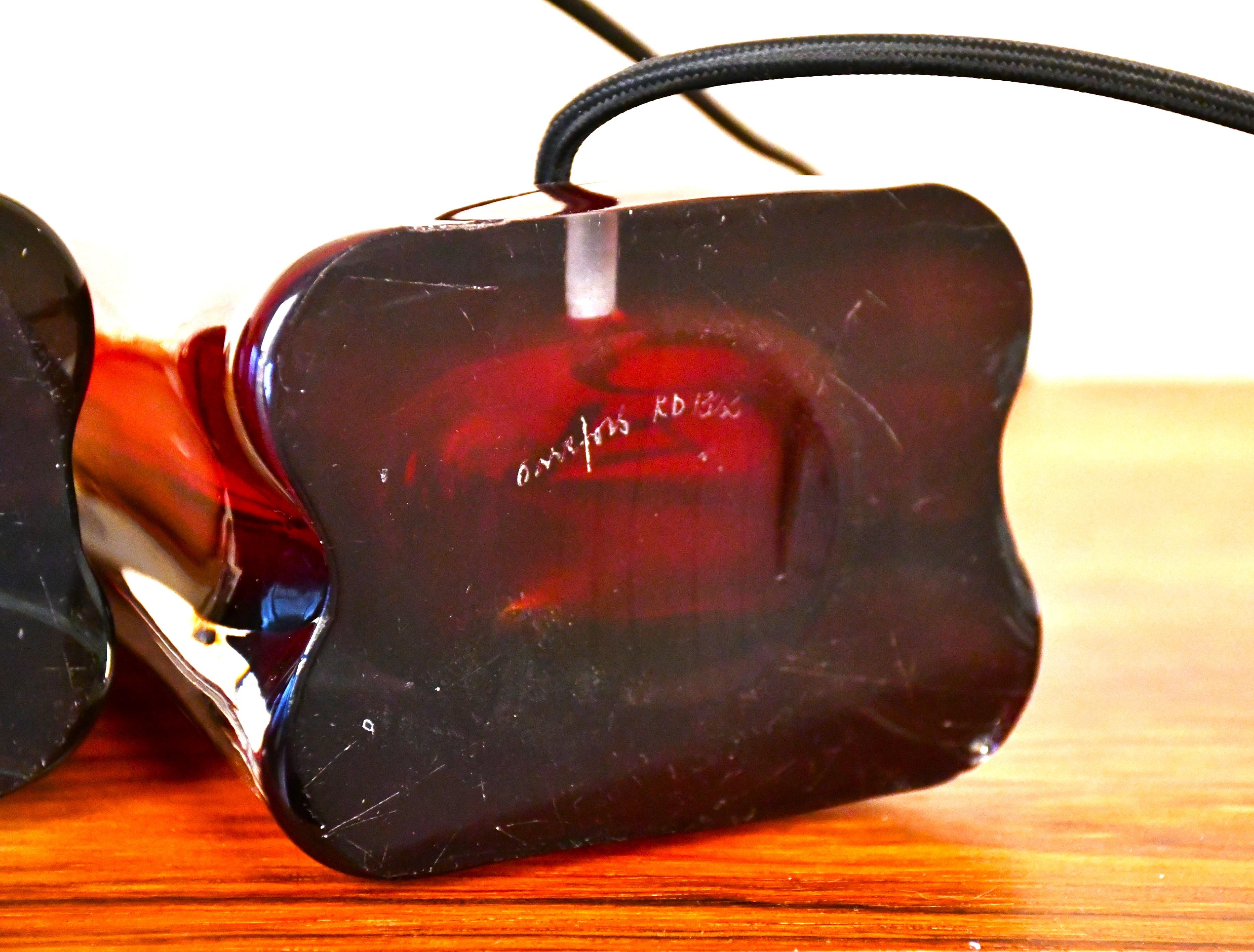 Large Swedish Ruby Red Art Glass Table Lamps by Carl Fagerlund, Orrefors, 1950s For Sale 5