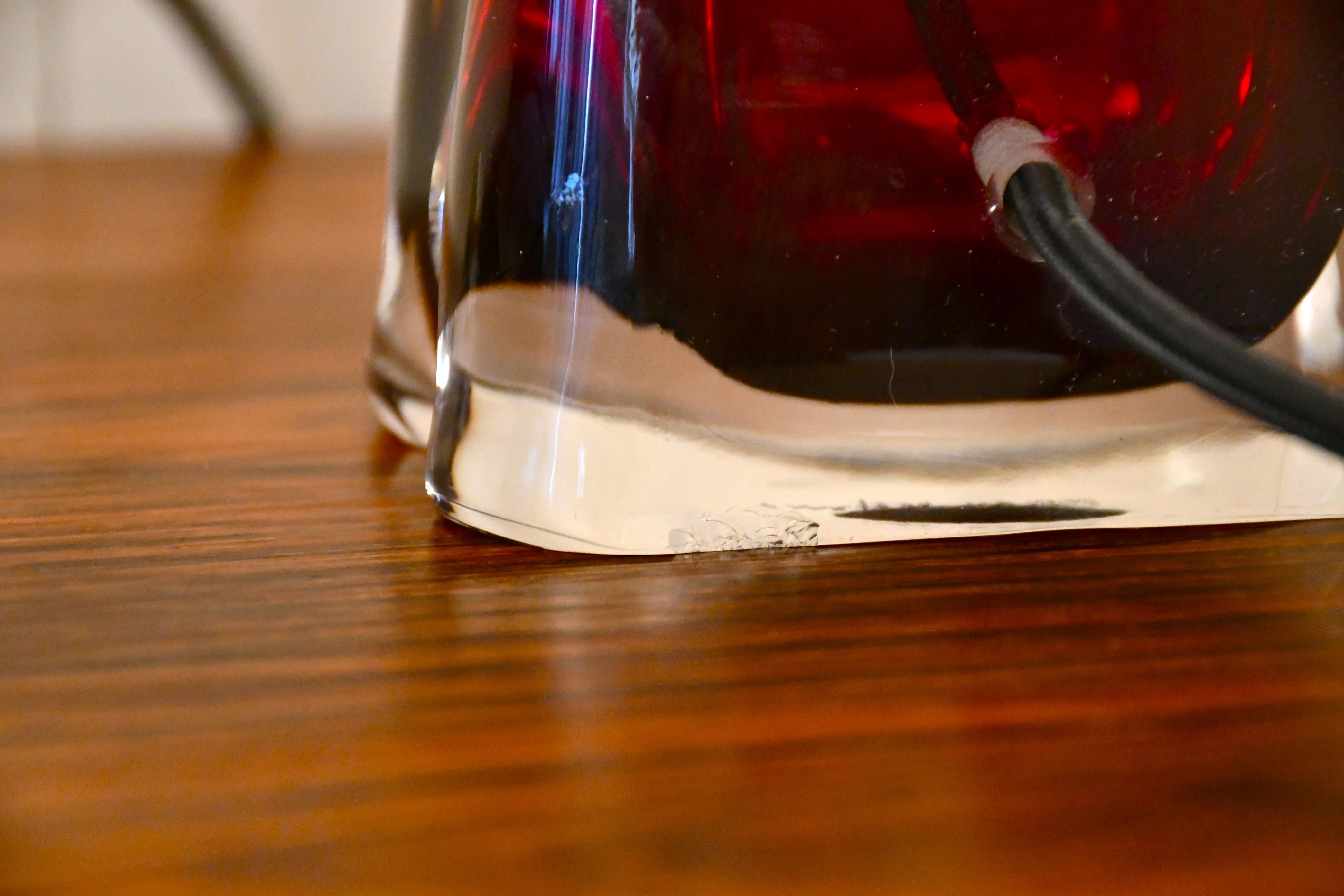Large Swedish Ruby Red Art Glass Table Lamps by Carl Fagerlund, Orrefors, 1950s For Sale 6
