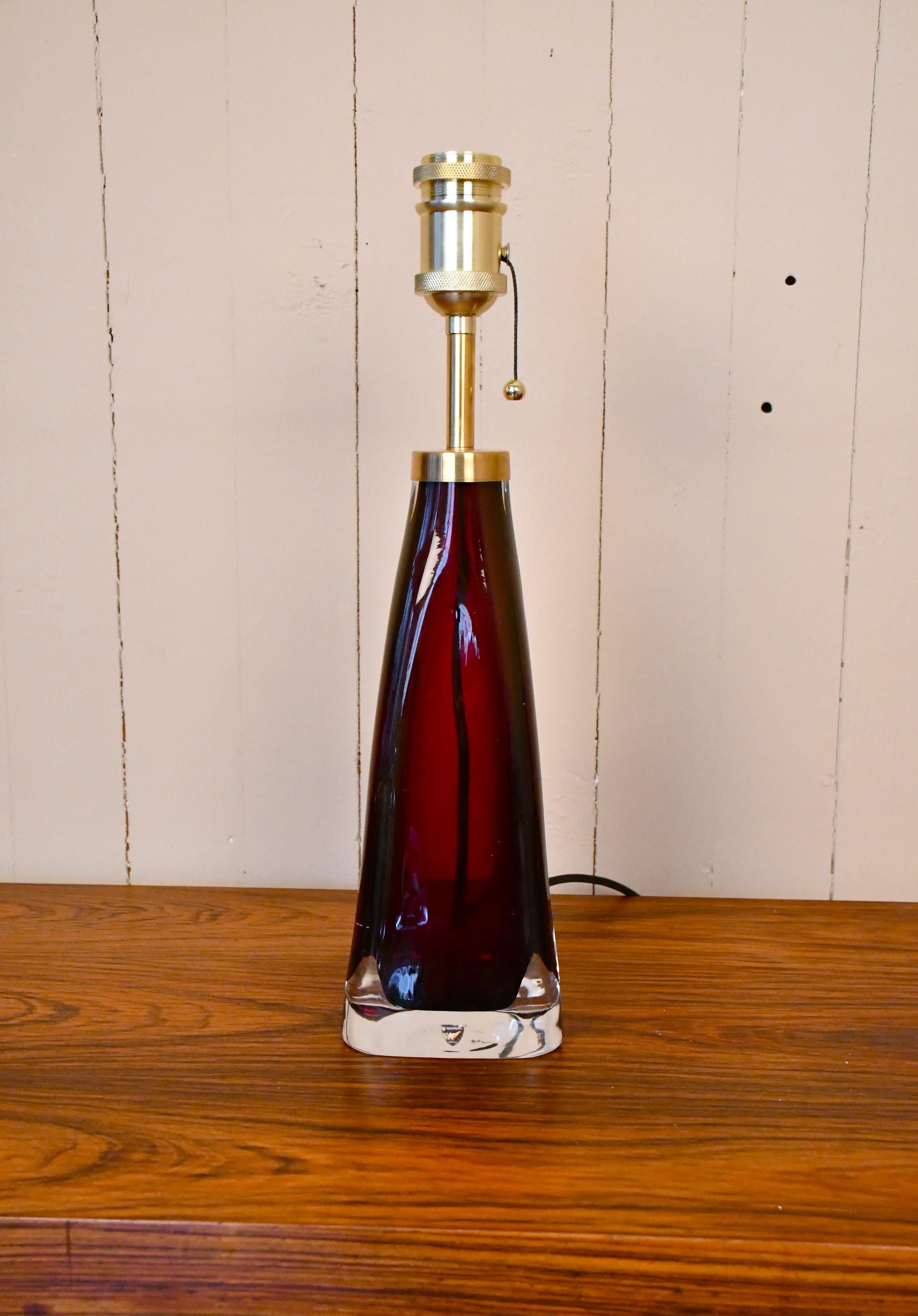 Mid-20th Century Large Swedish Ruby Red Art Glass Table Lamps by Carl Fagerlund, Orrefors, 1950s For Sale