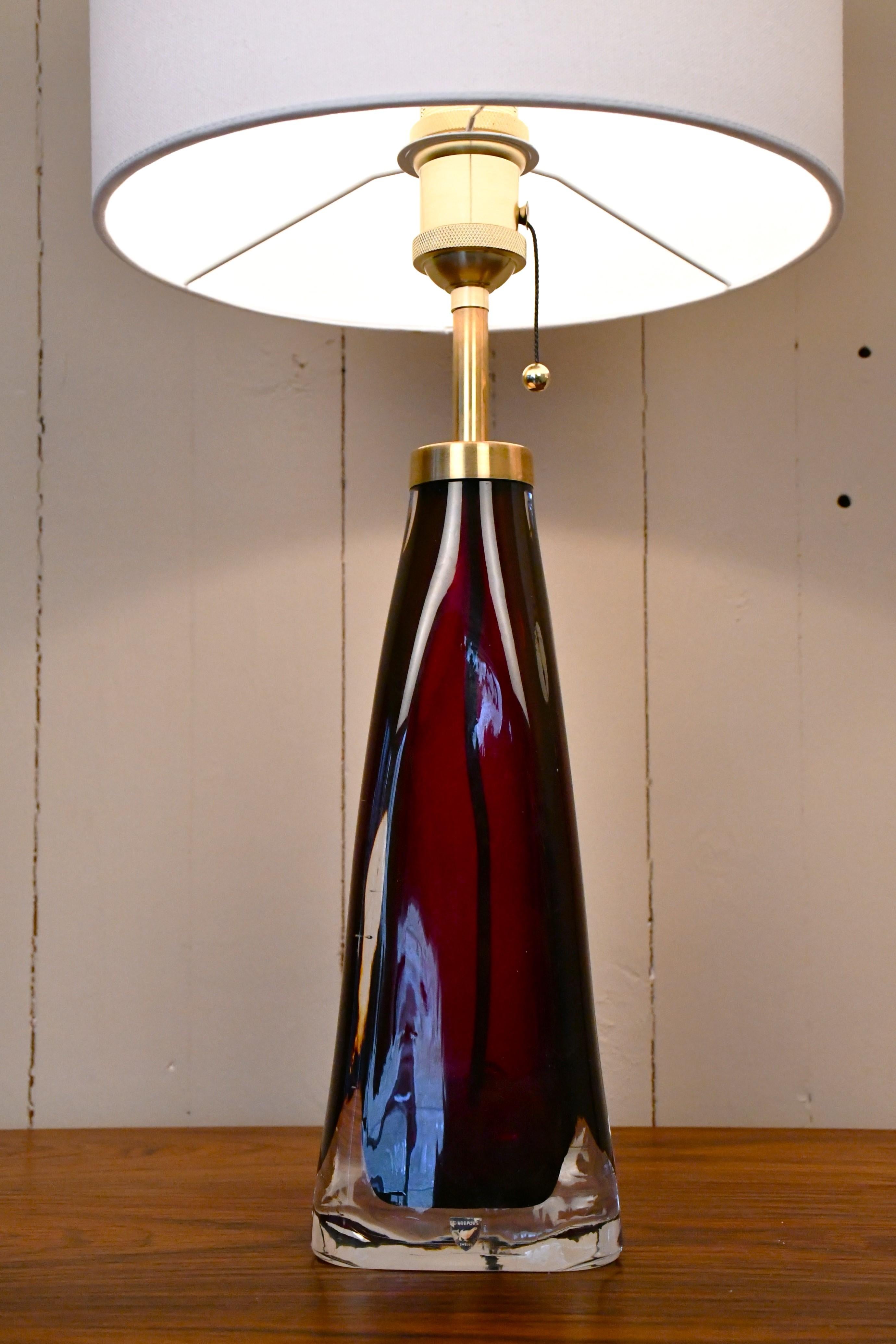 Large Swedish Ruby Red Art Glass Table Lamps by Carl Fagerlund, Orrefors, 1950s For Sale 1