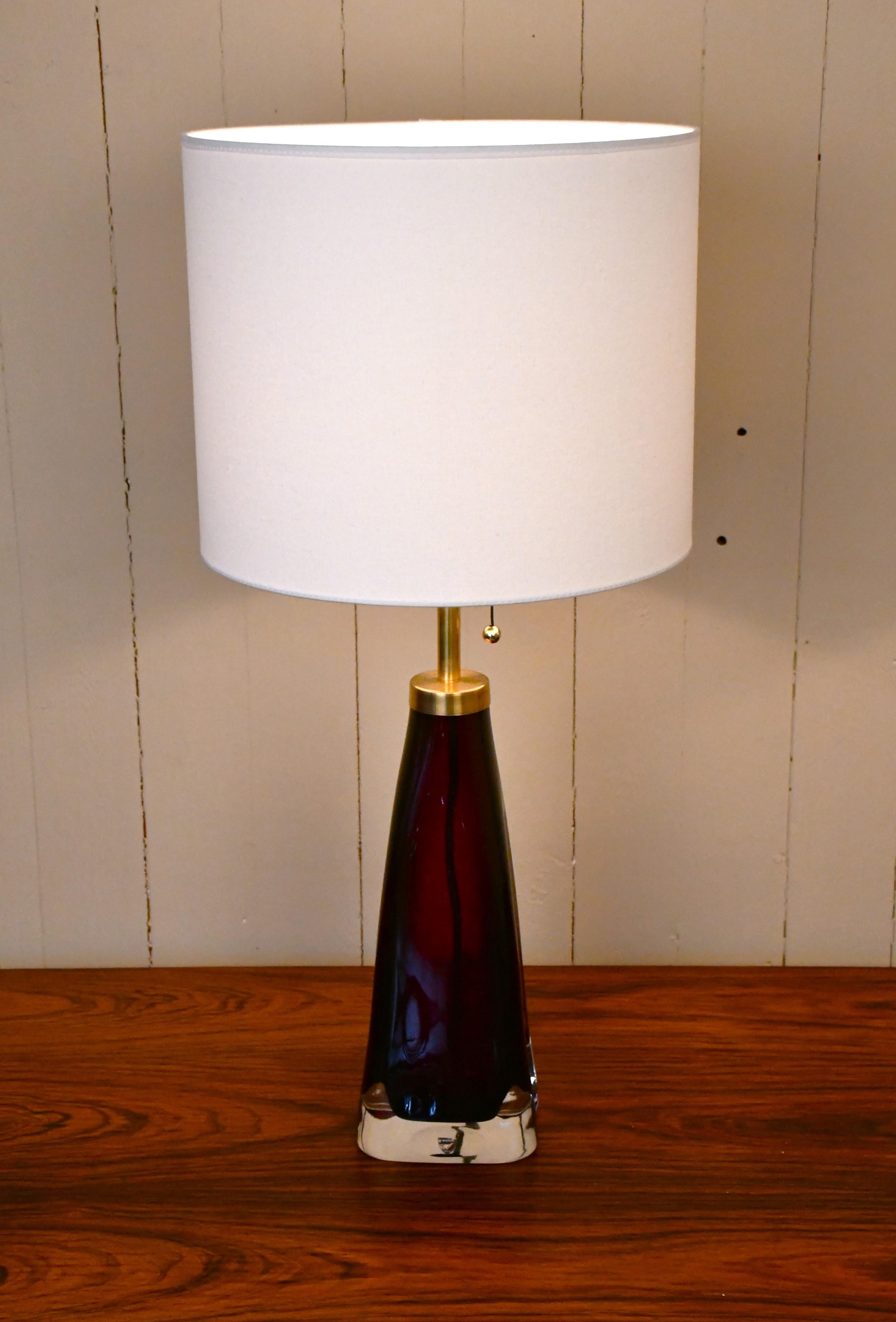 Large Swedish Ruby Red Art Glass Table Lamps by Carl Fagerlund, Orrefors, 1950s For Sale 2