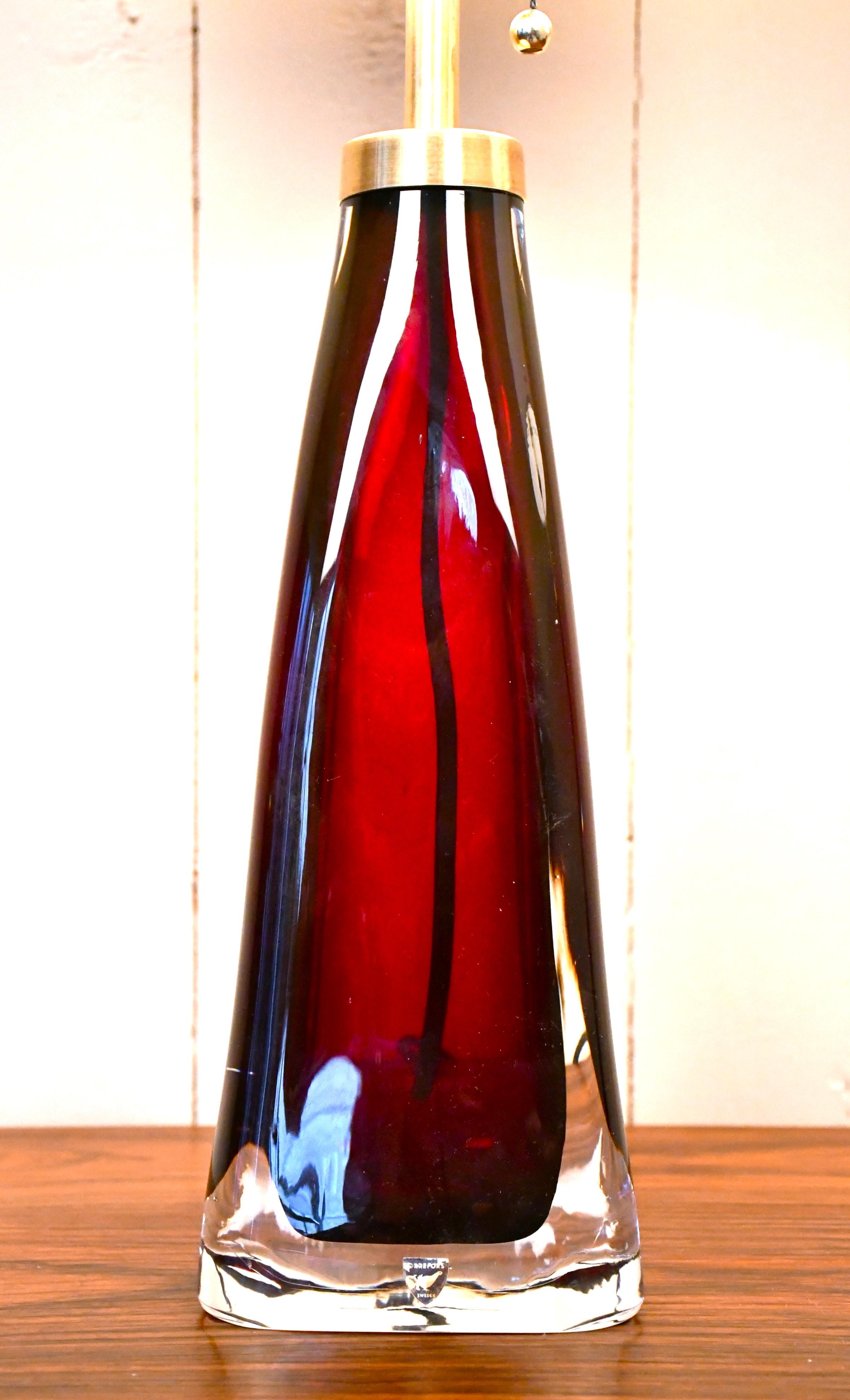 Large Swedish Ruby Red Art Glass Table Lamps by Carl Fagerlund, Orrefors, 1950s For Sale 3