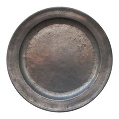 Large Swedish Rustic 18th Century Pewter Charger with Code oOf Arms, Dated 1724