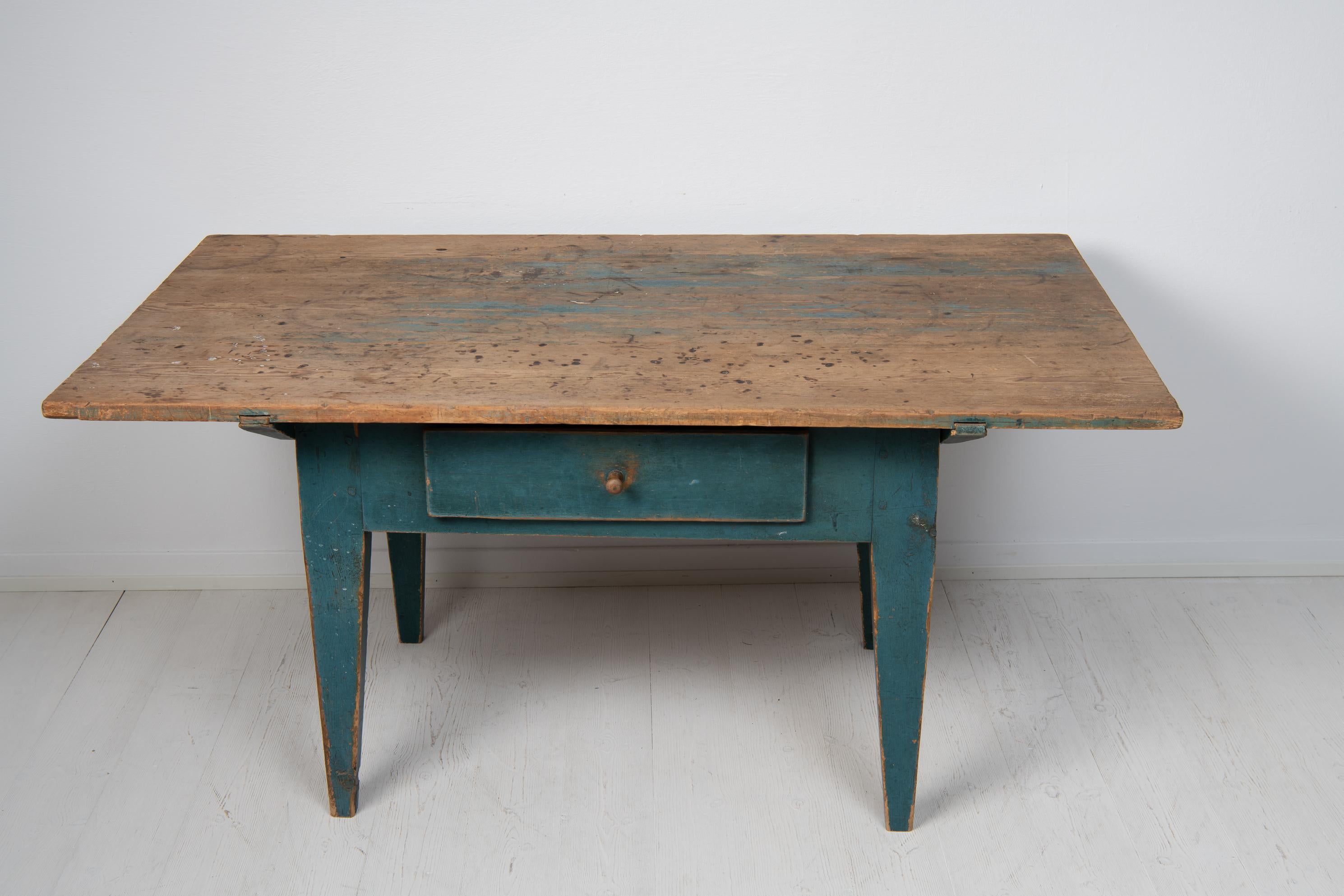 Large Swedish Rustic Blue Country Work Table 4