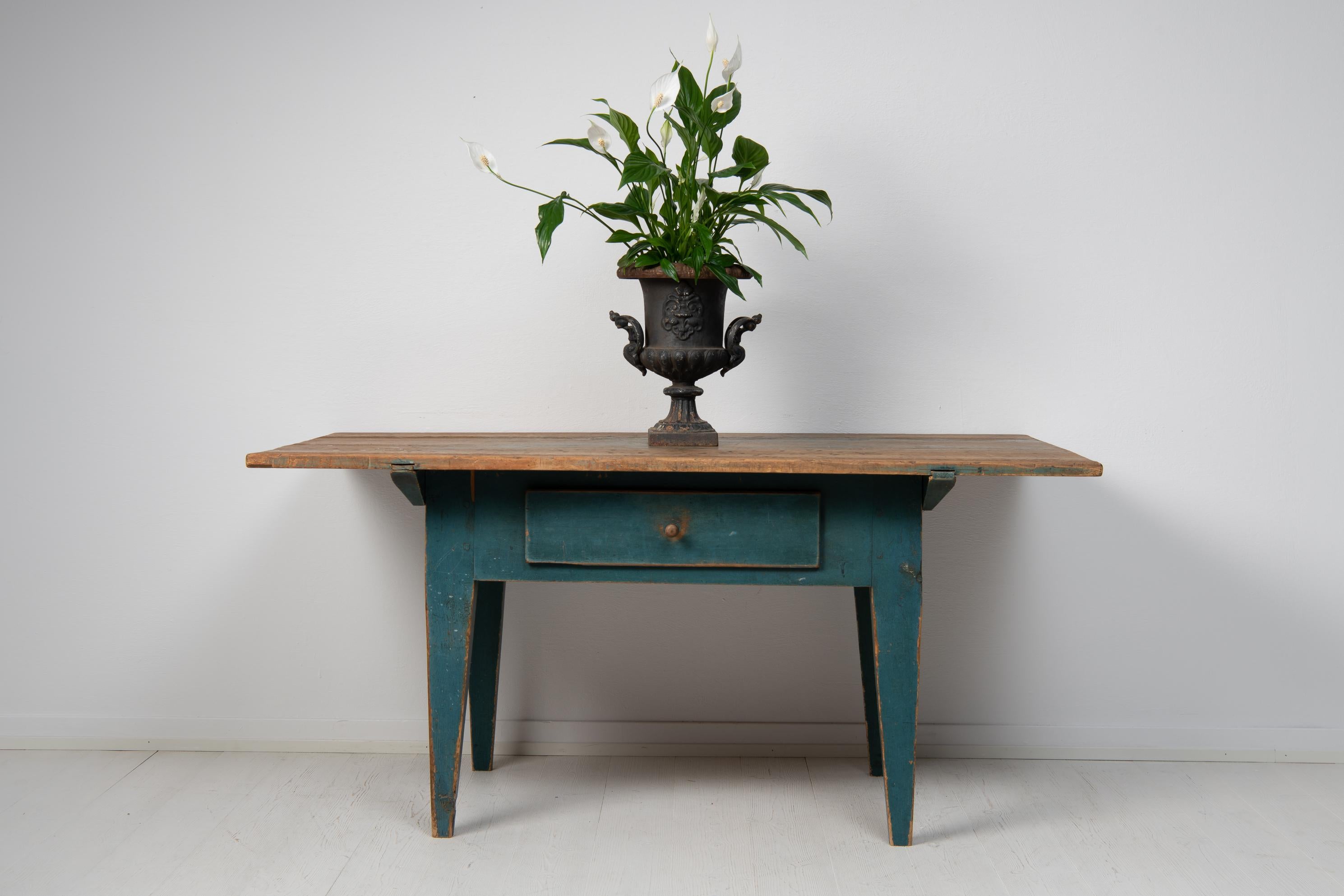Hand-Crafted Large Swedish Rustic Blue Country Work Table