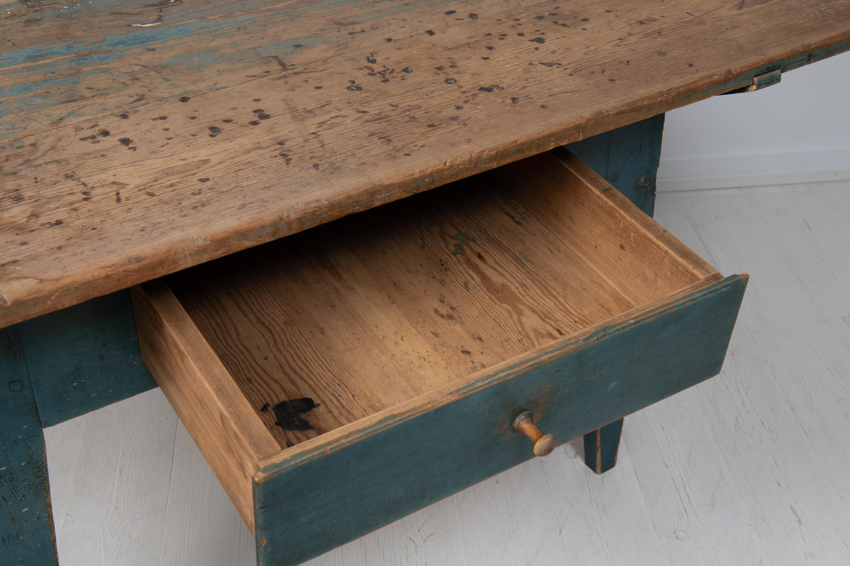 Large Swedish Rustic Blue Country Work Table 3