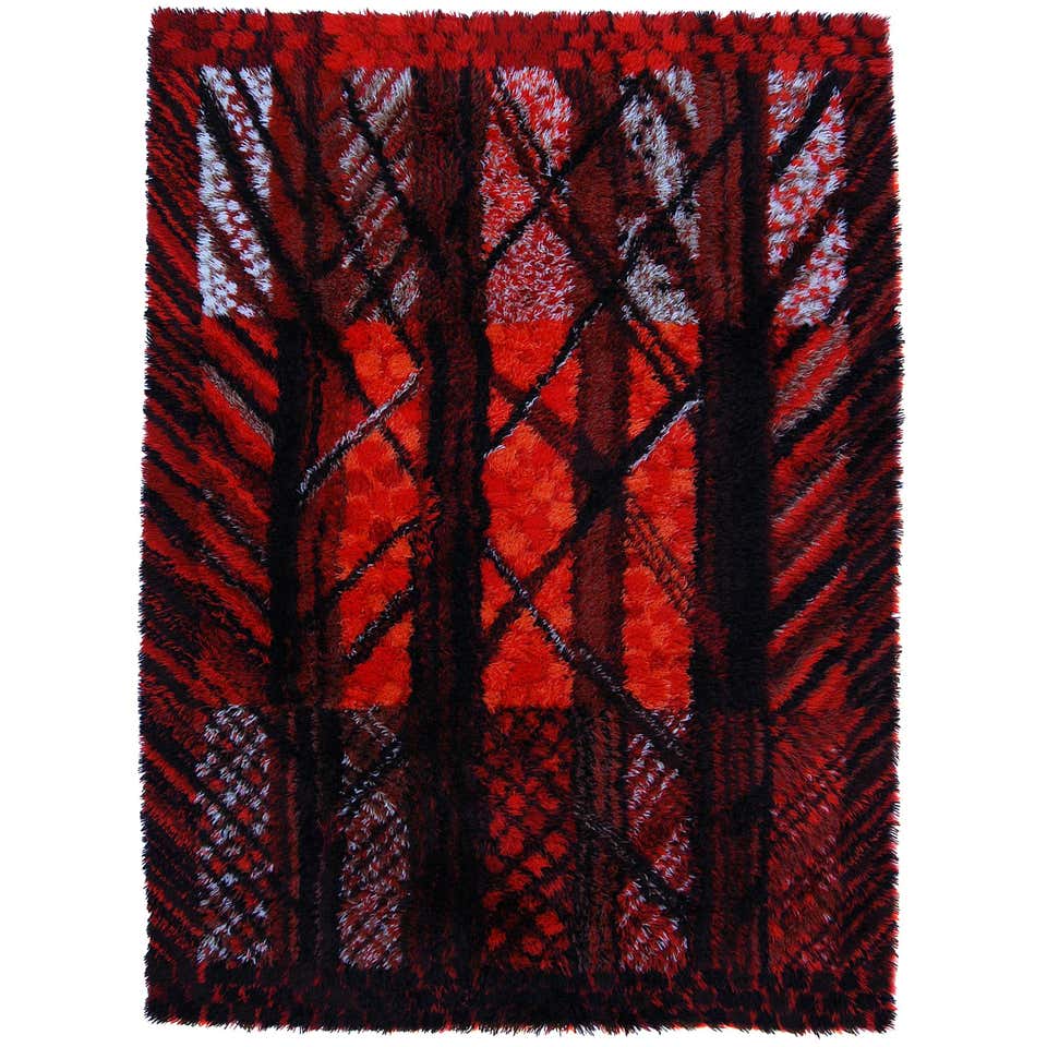Abstract Red Rya Rug For Sale at 1stDibs