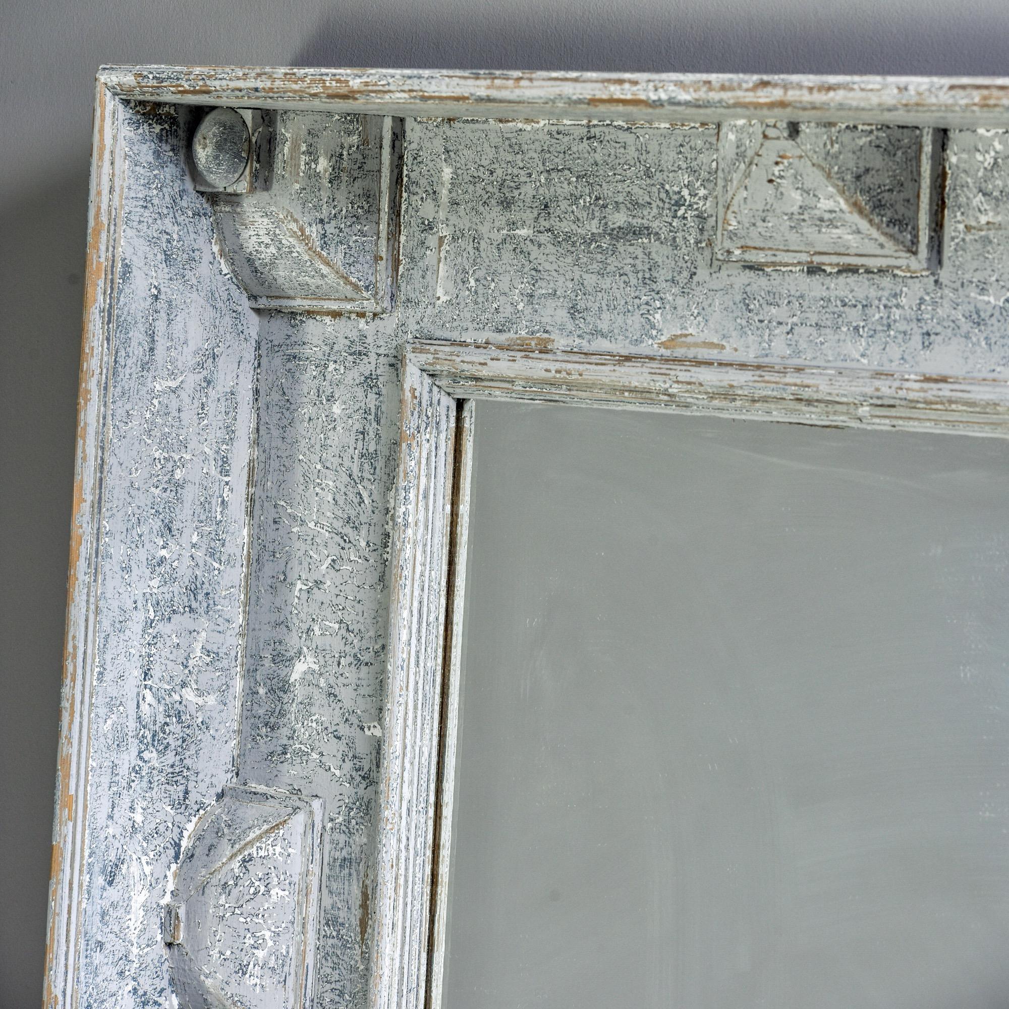 European Large Swedish Style Mirror with Gray Blue Paint