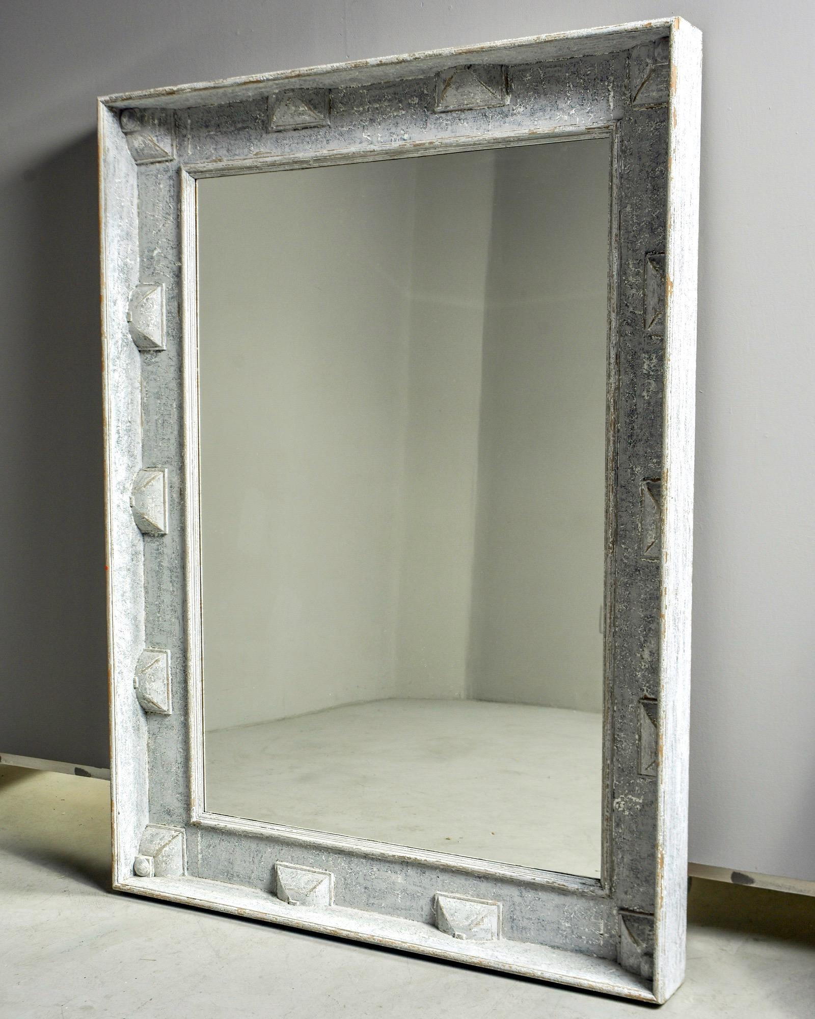Large Swedish Style Mirror with Gray Blue Paint 2