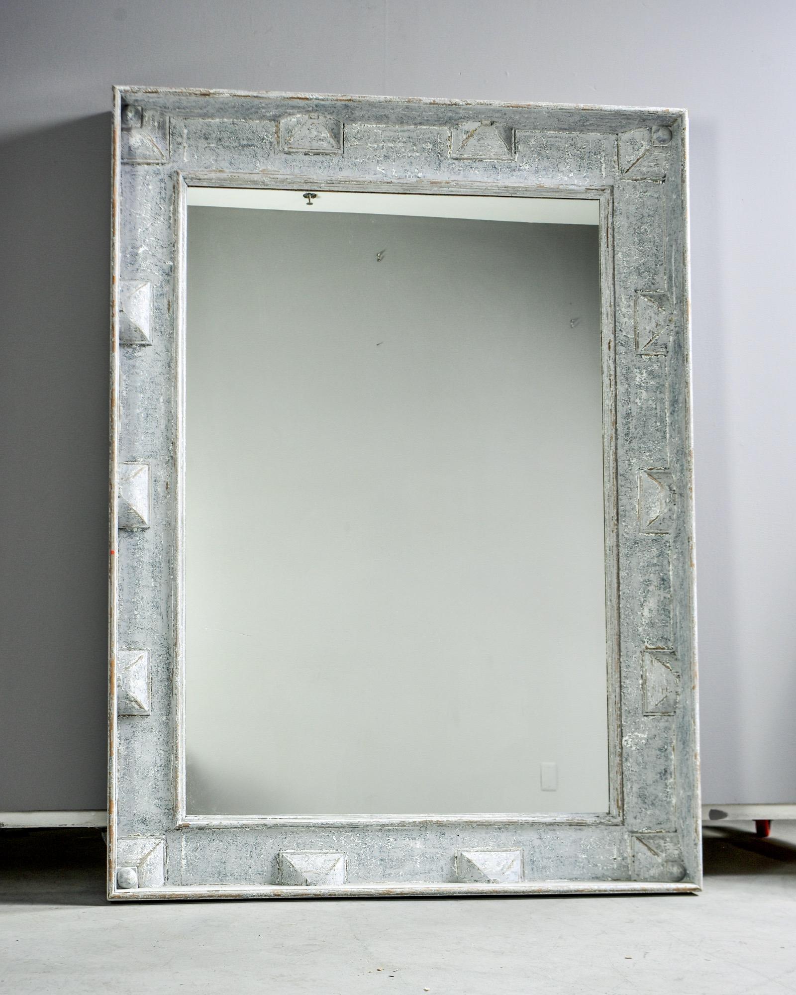 Large Swedish Style Mirror with Gray Blue Paint 3