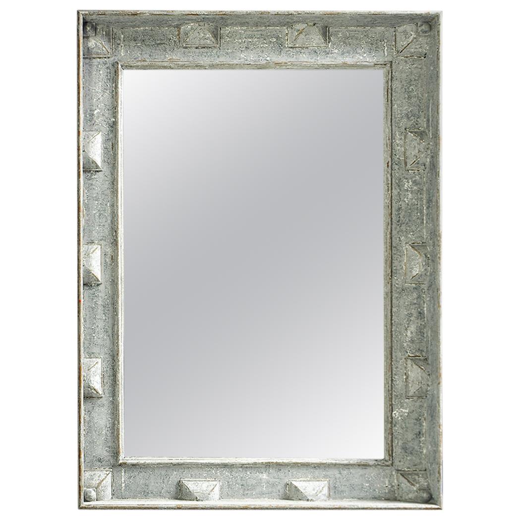 Large Swedish Style Mirror with Gray Blue Paint