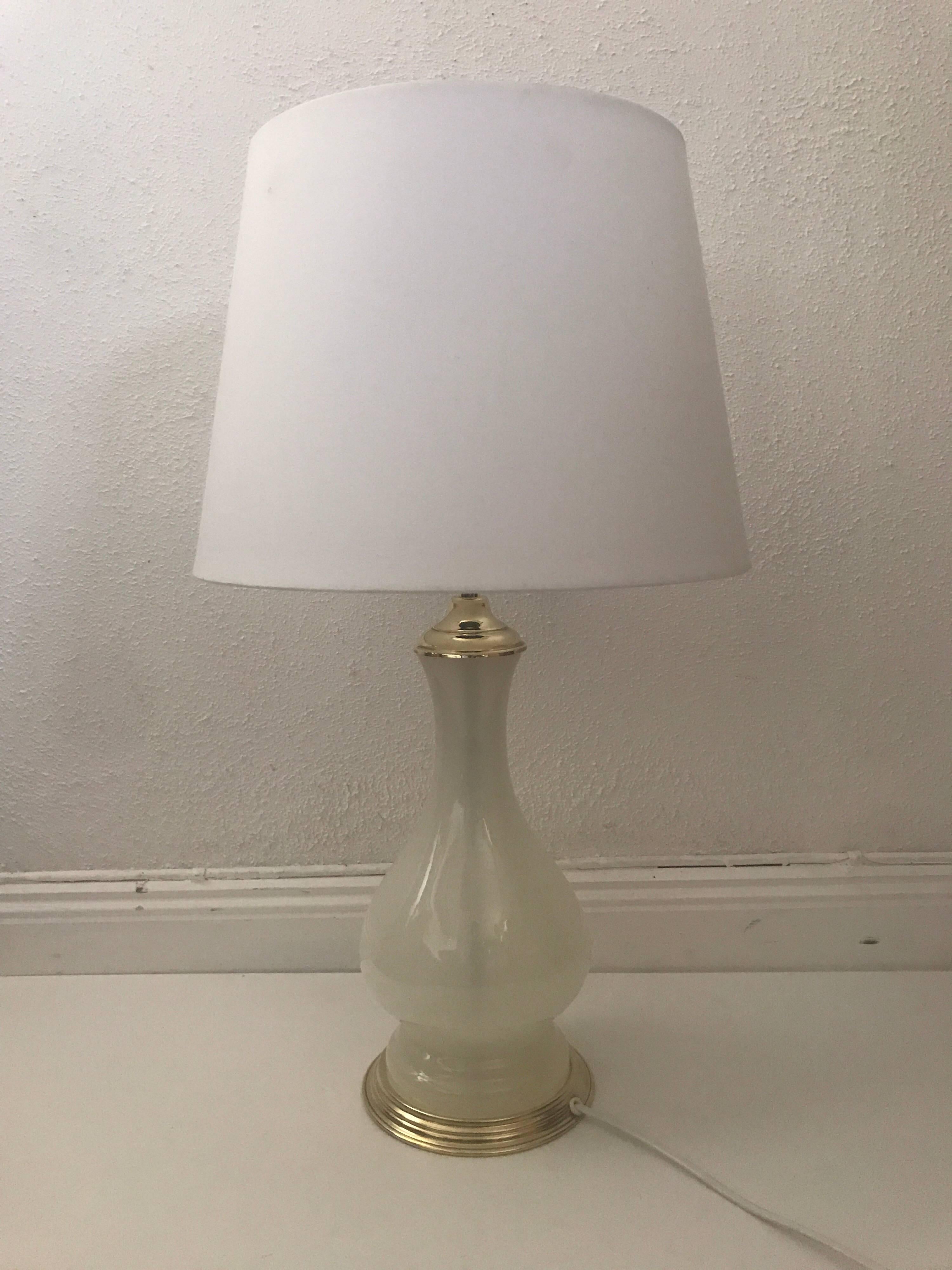 Mid-20th Century Large Swedish Svenskt Tenn Opaline Glass and Brass Table Lamp by Josef Frank For Sale